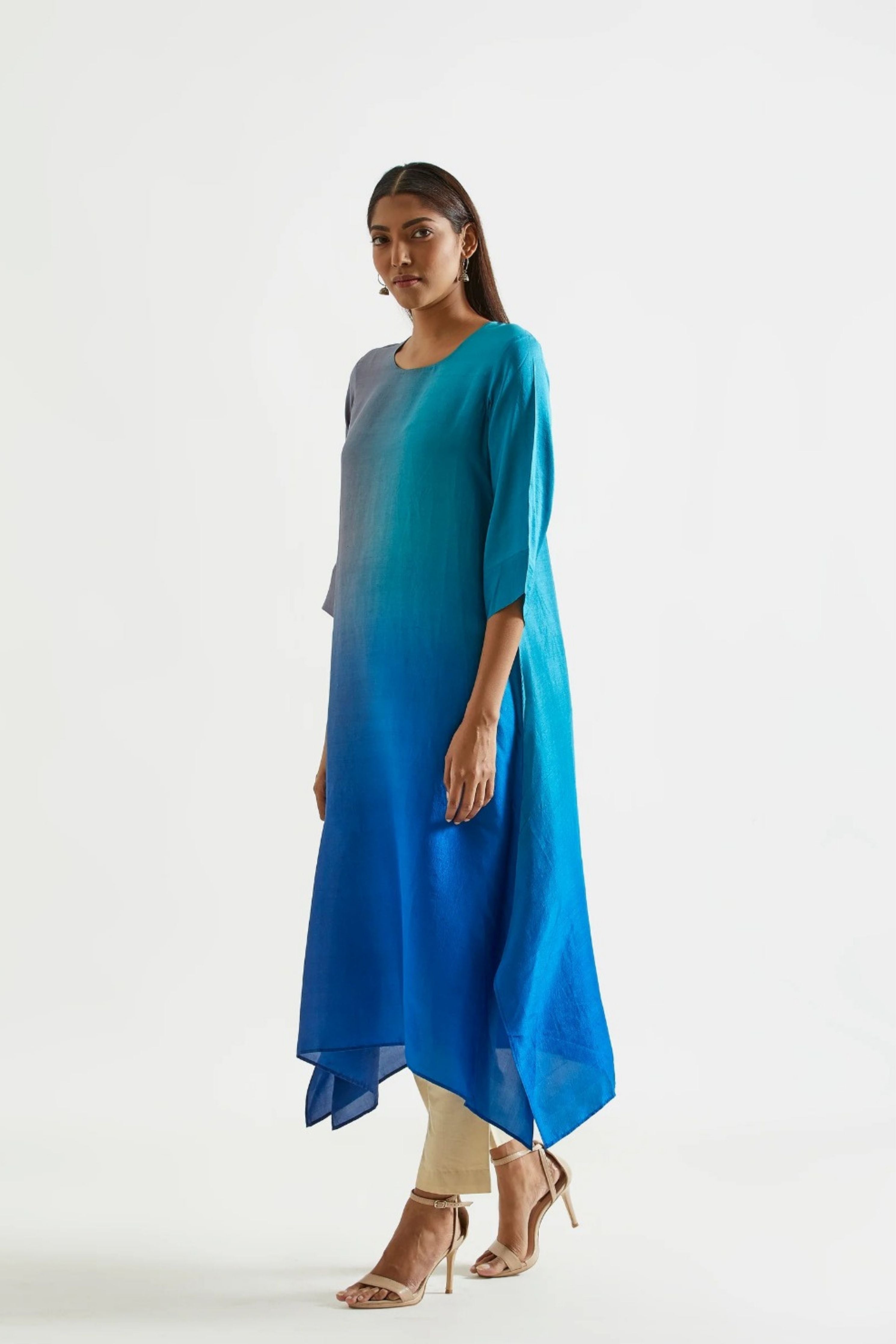 Firozi Grey Kurta with Stole
