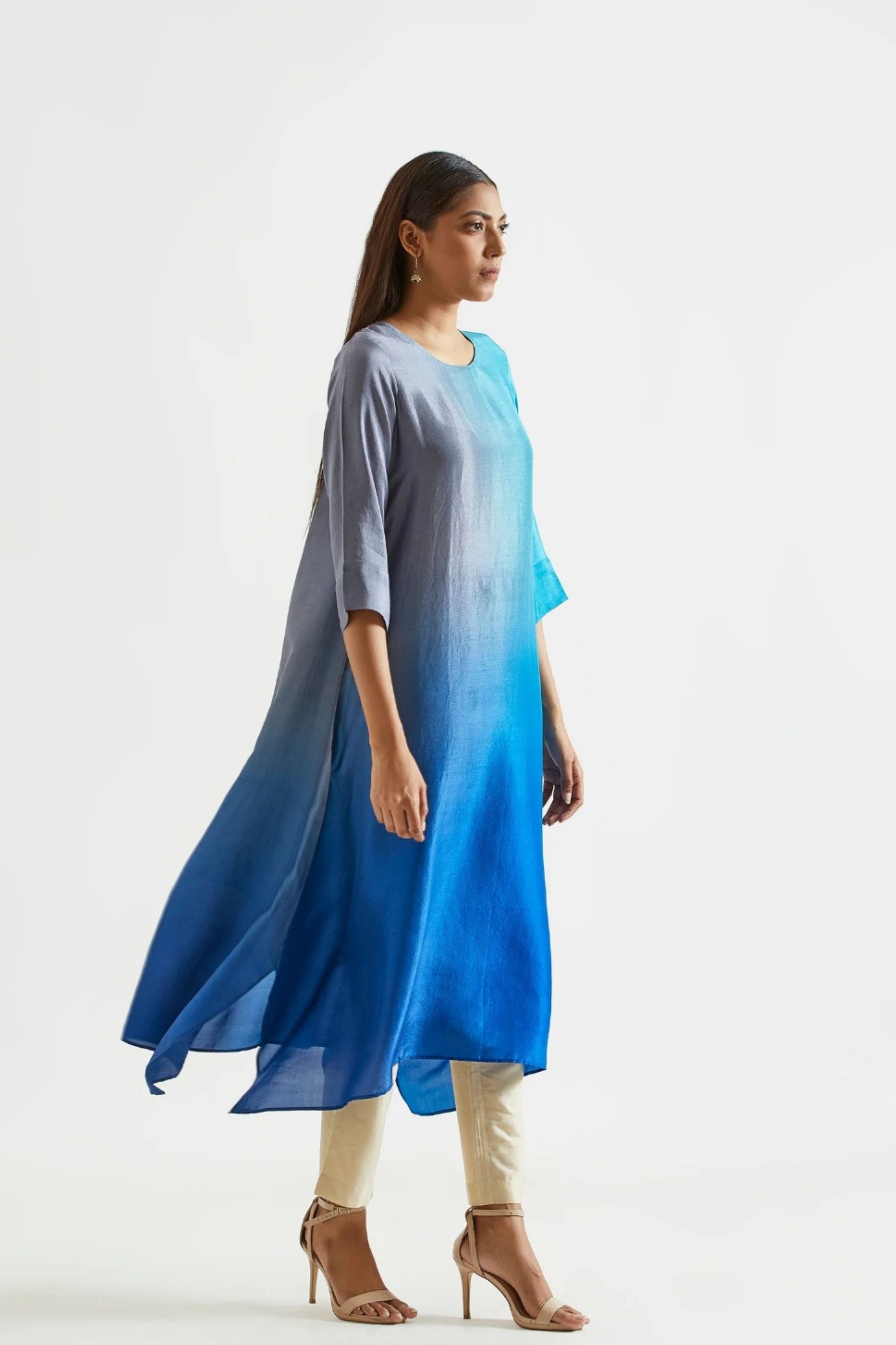 Firozi Grey Kurta with Stole
