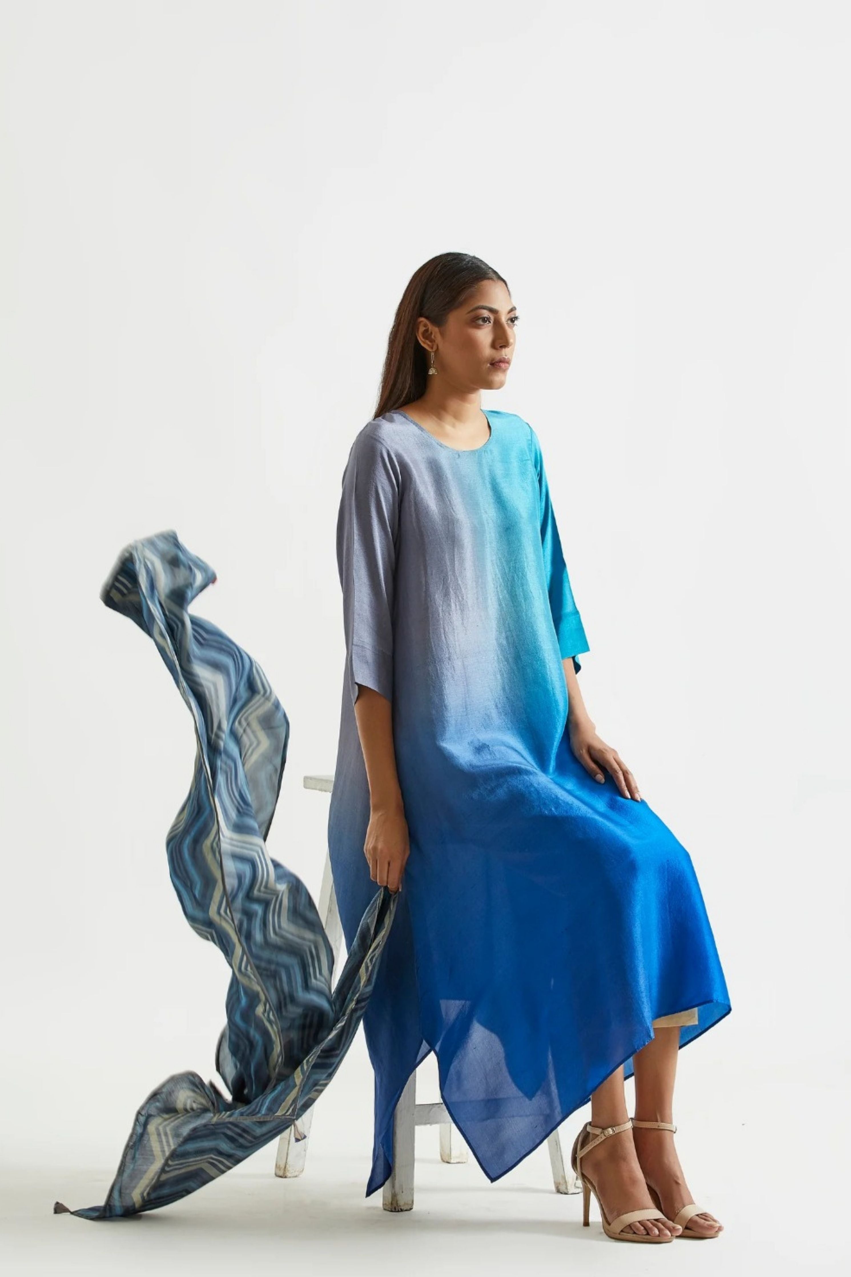 Firozi Grey Kurta with Stole
