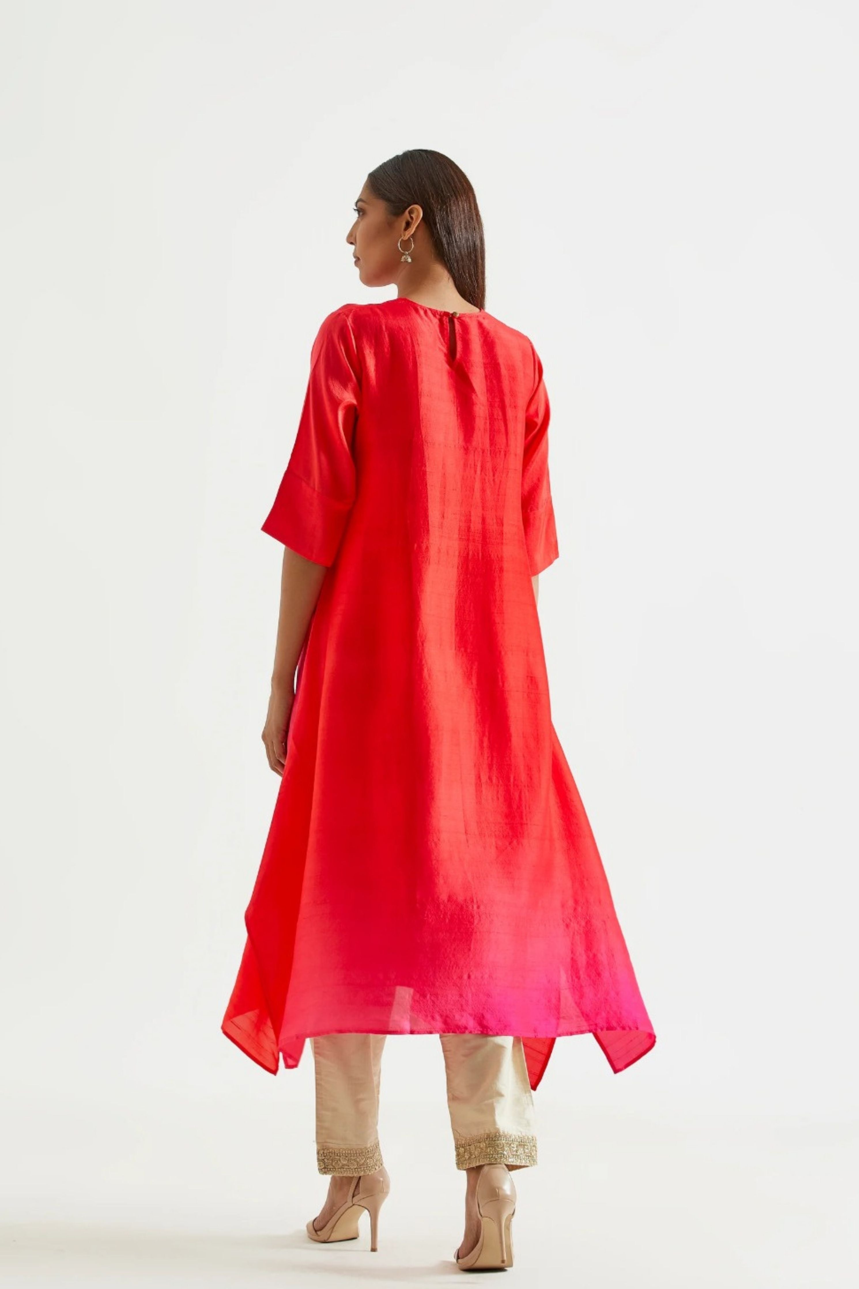 Fuschia Red Kurta with Stole