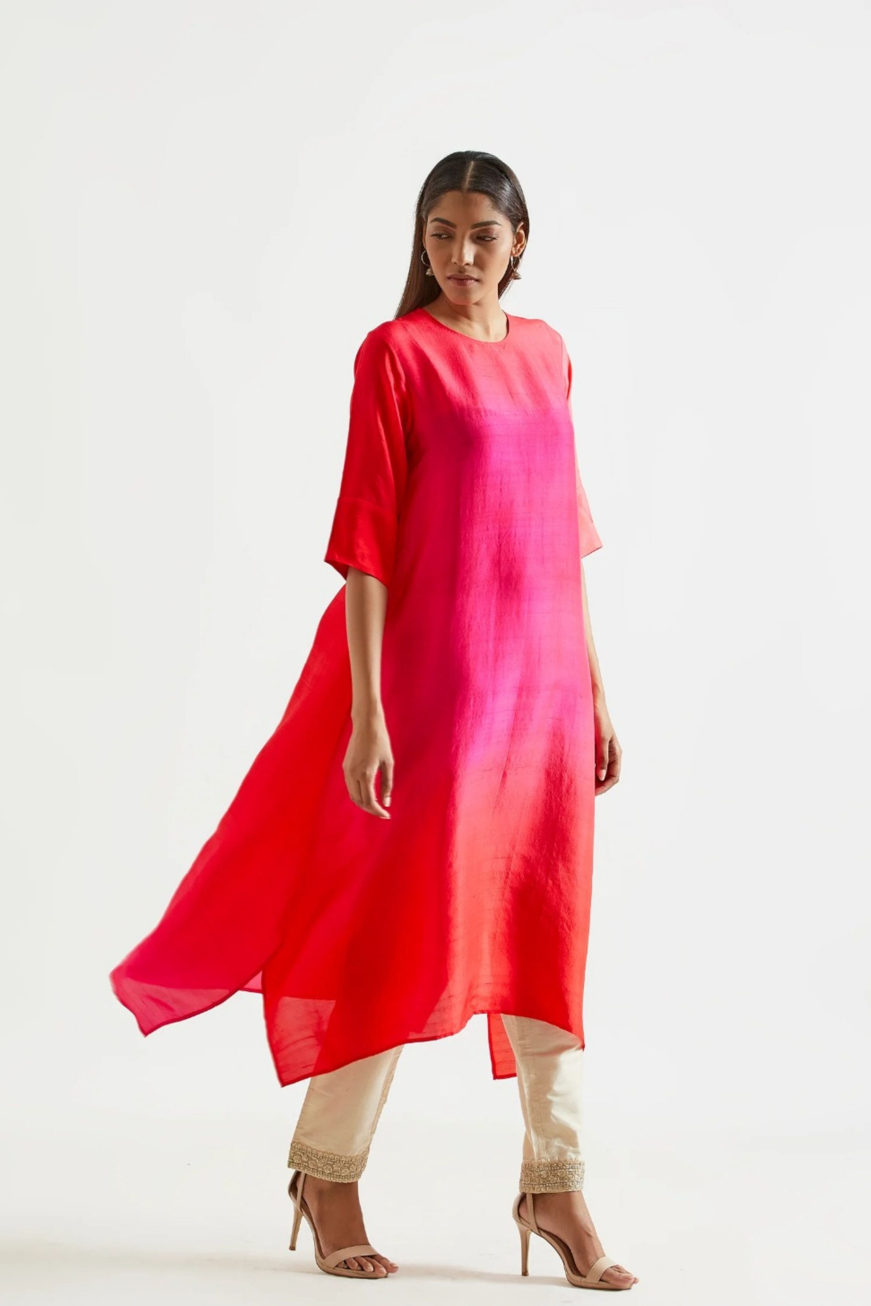 Fuschia Red Kurta with Stole