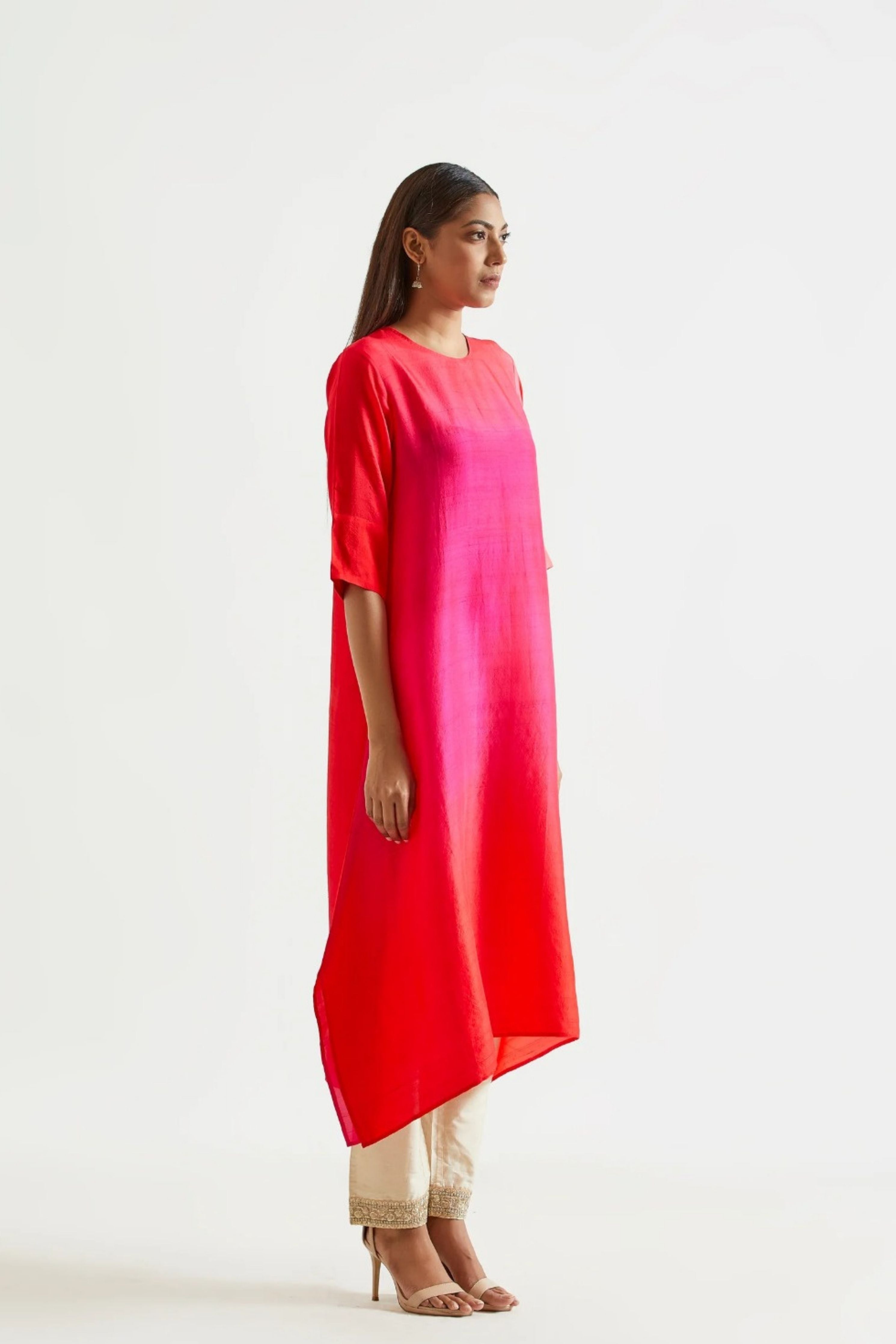 Fuschia Red Kurta with Stole