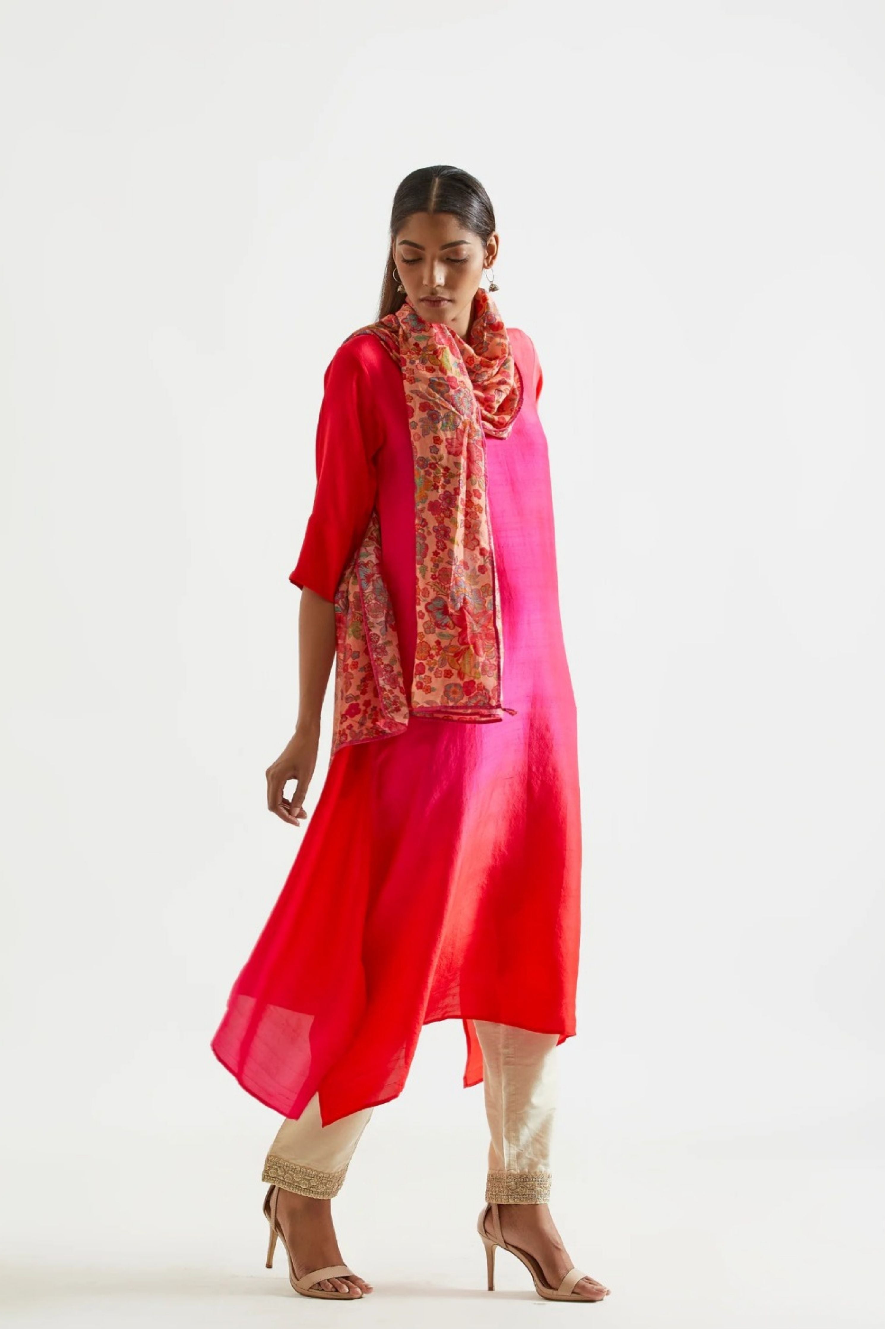 Fuschia Red Kurta with Stole