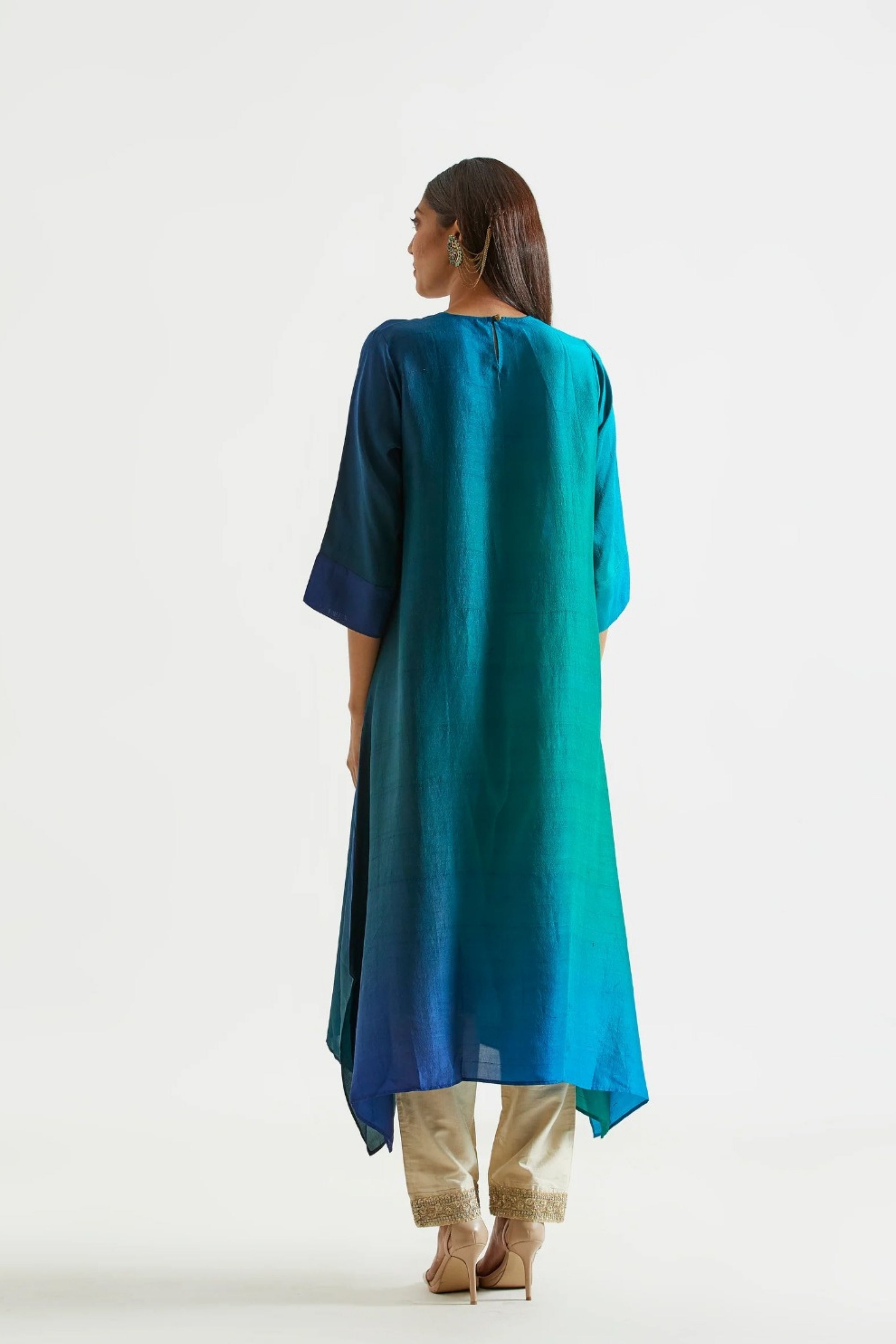Green Blue Kurta with Stole