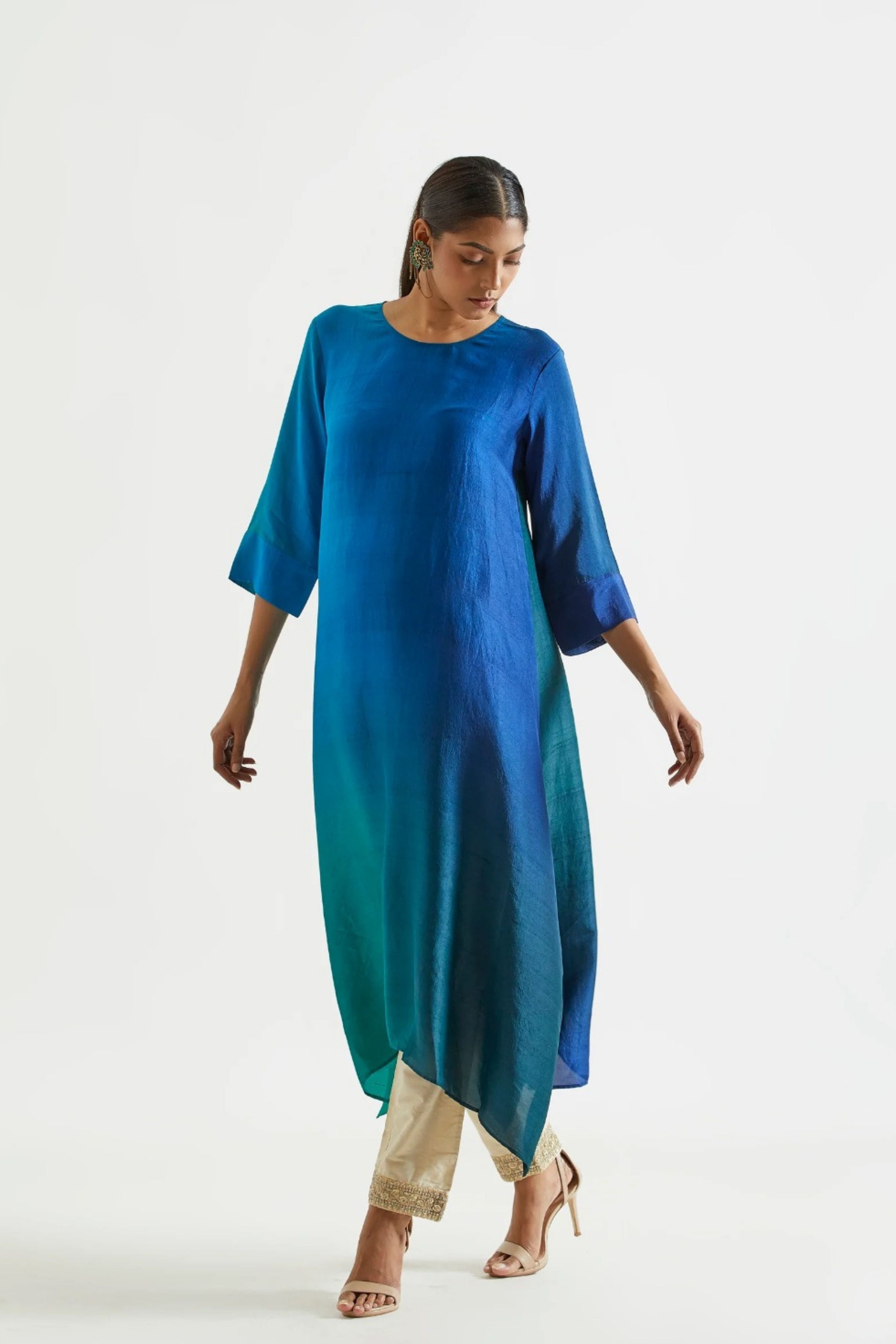 Green Blue Kurta with Stole