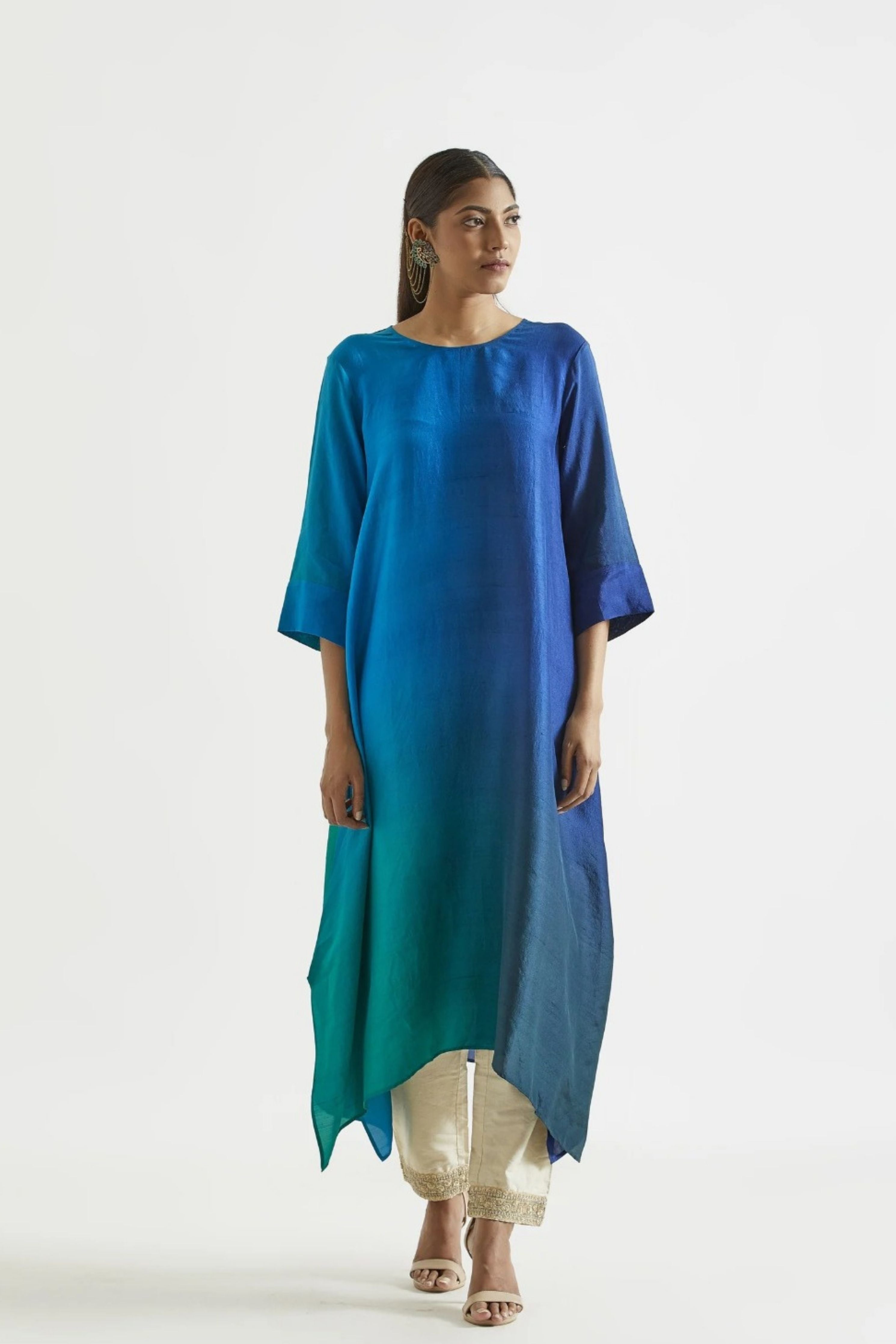 Green Blue Kurta with Stole