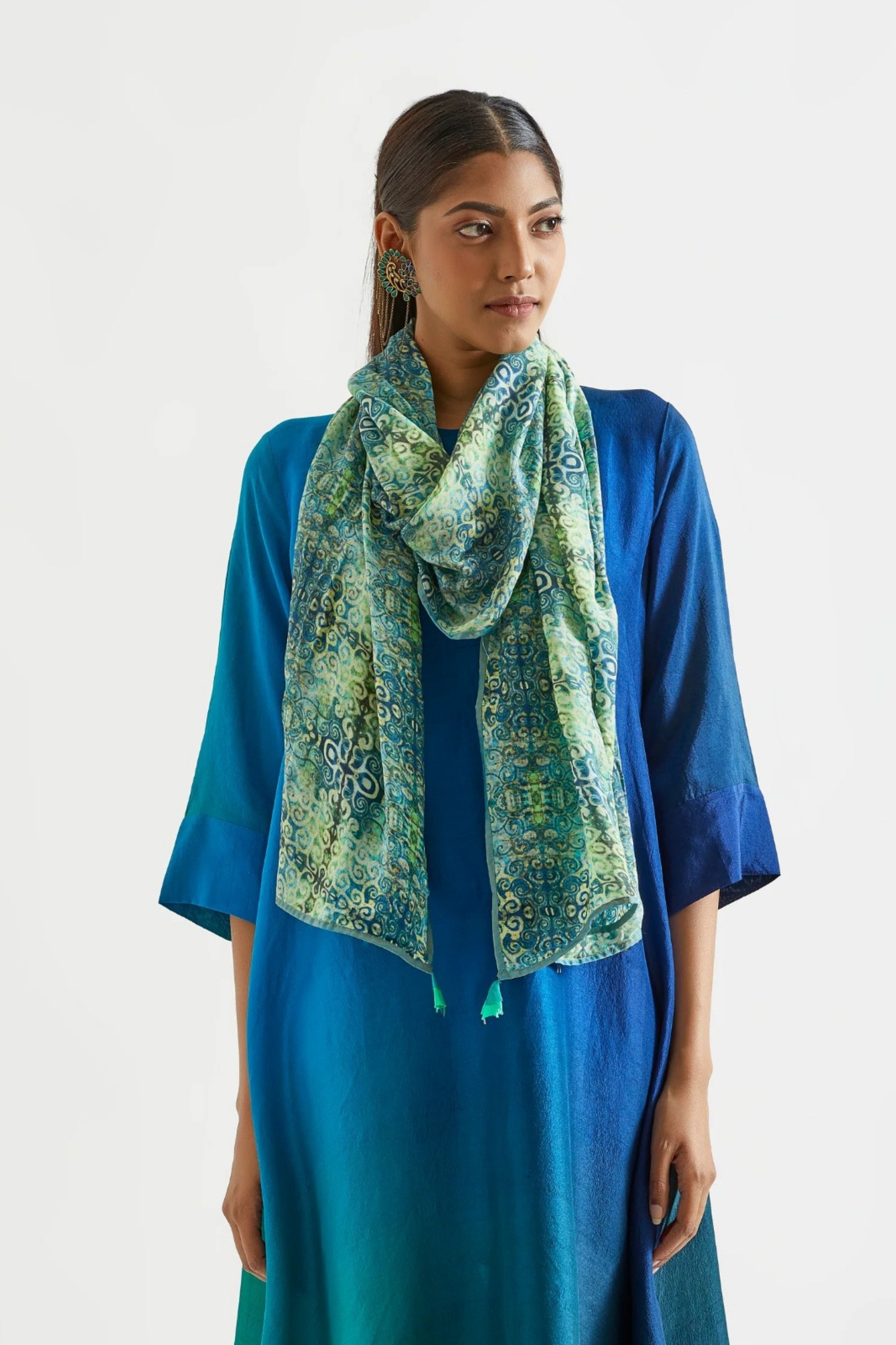 Green Blue Kurta with Stole