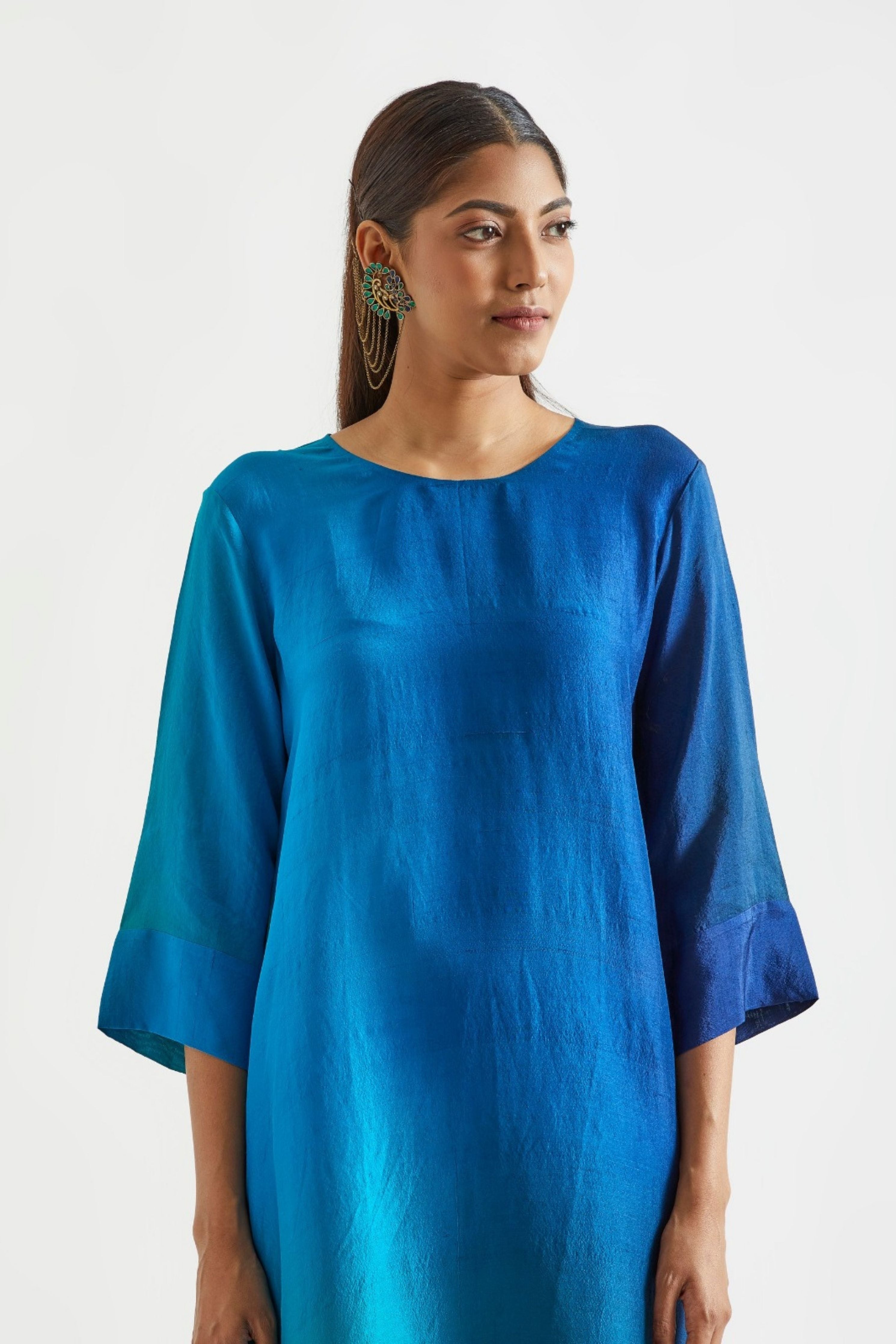 Green Blue Kurta with Stole