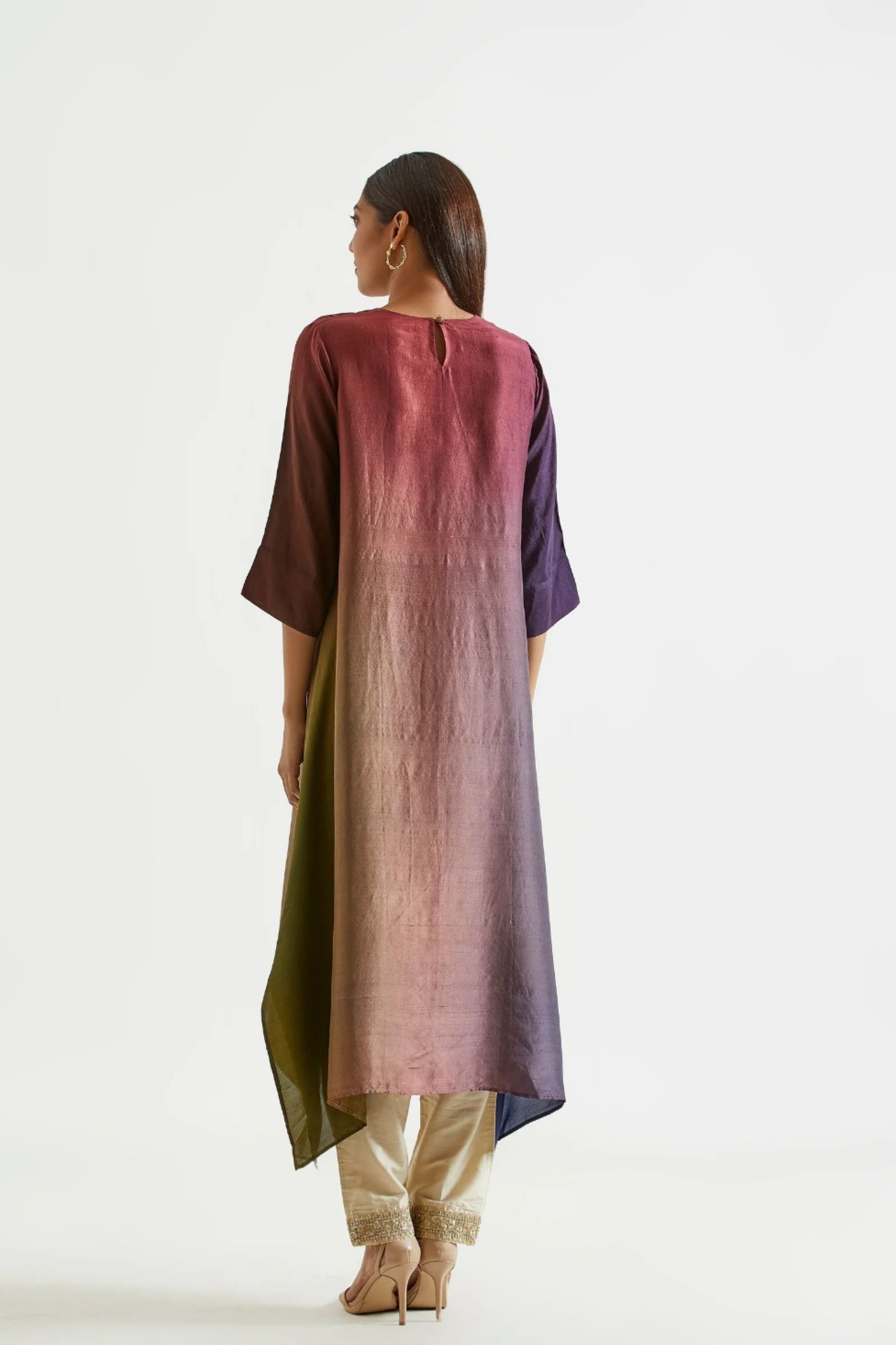 Olive Assyemtrical Kurta with Stole