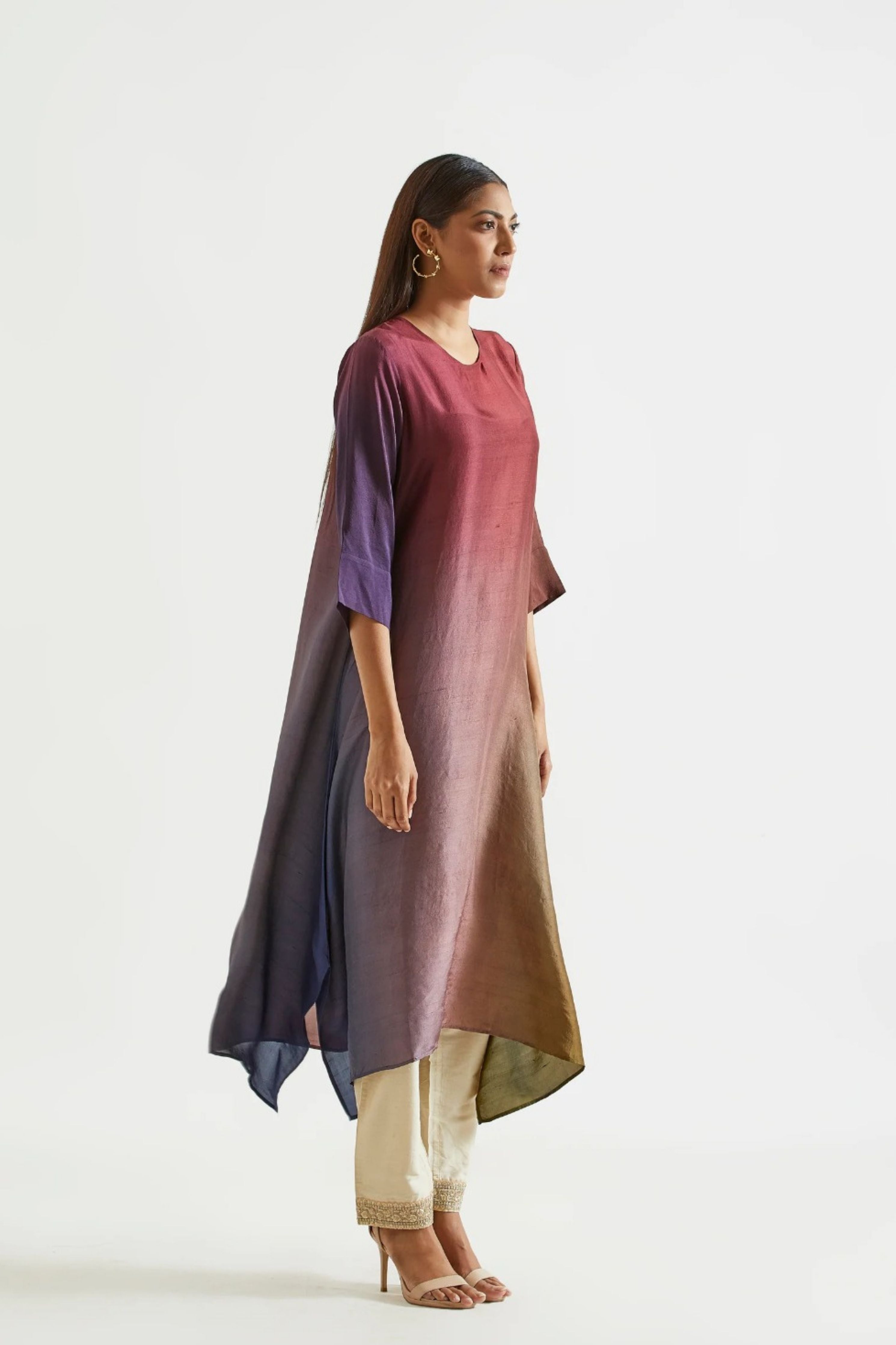 Olive Assyemtrical Kurta with Stole