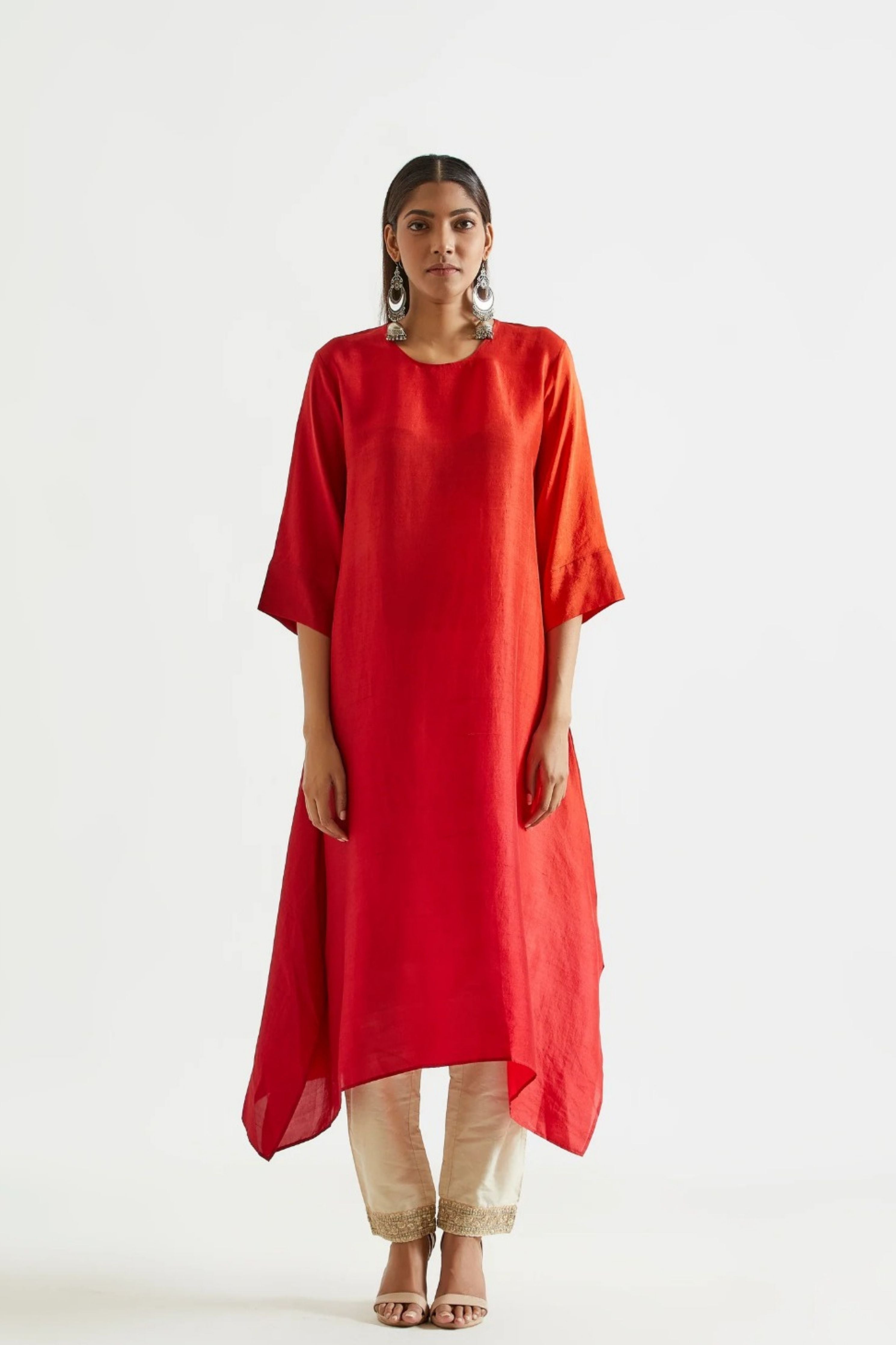 Orange Red Kurta with Stole