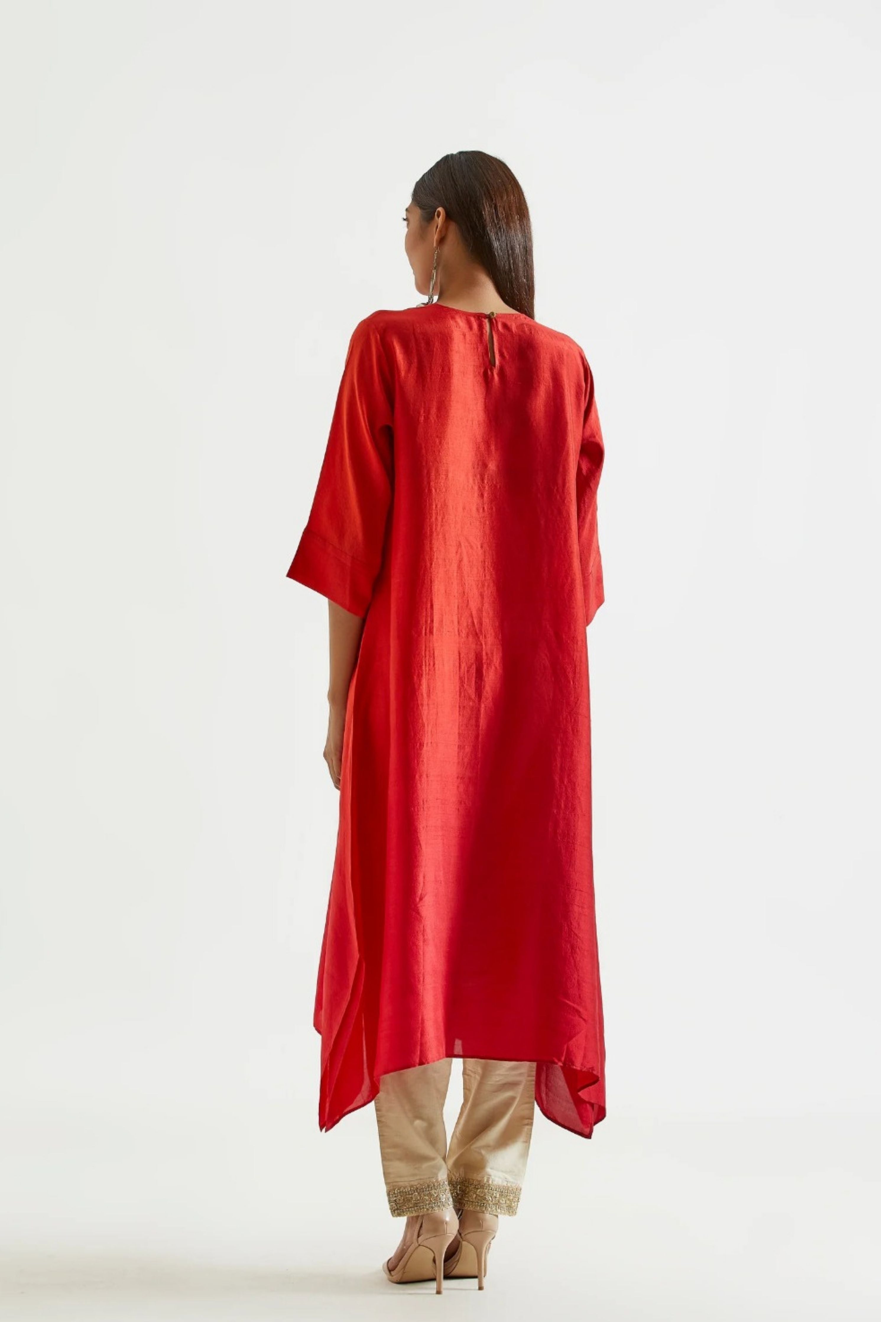 Orange Red Kurta with Stole