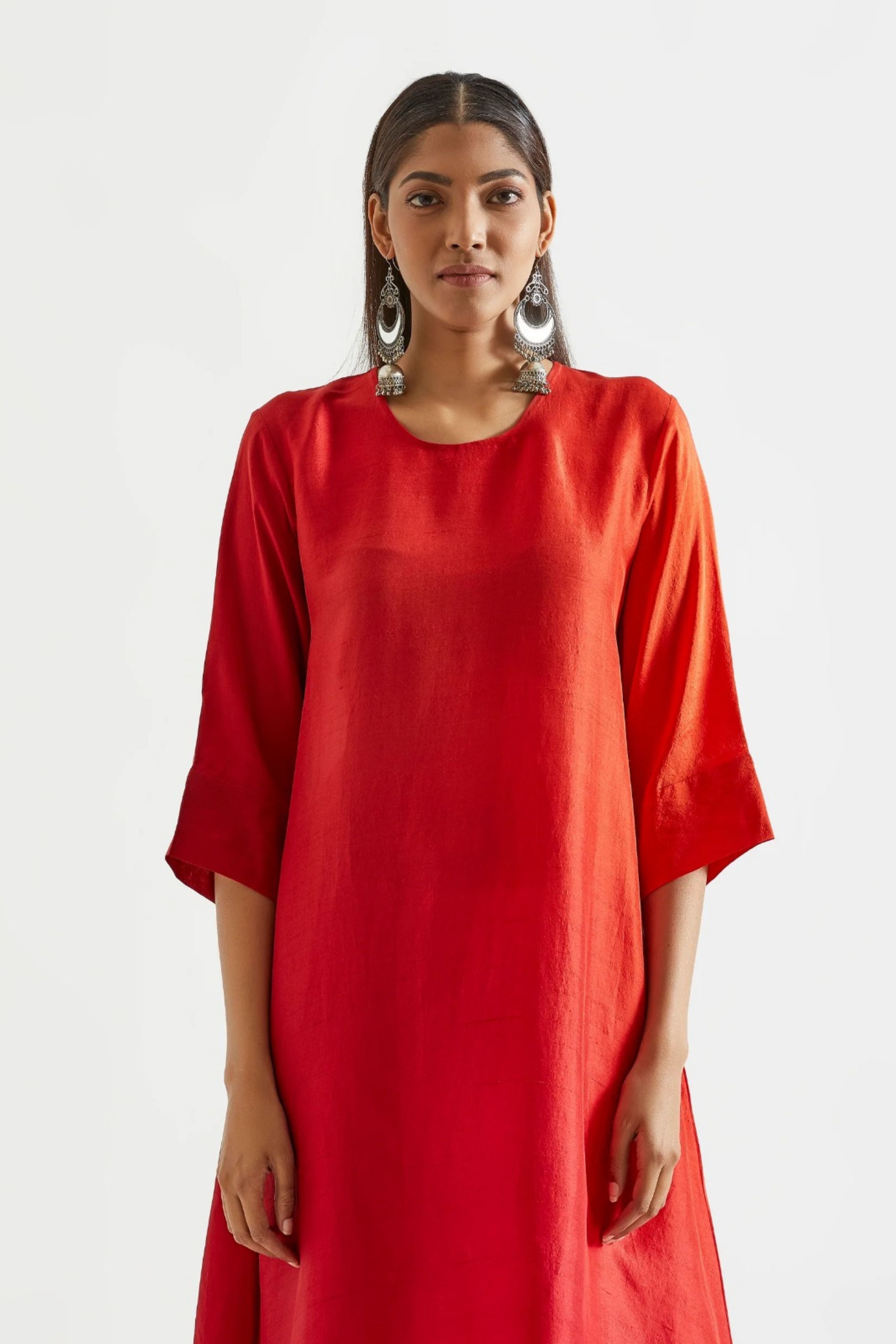 Orange Red Kurta with Stole