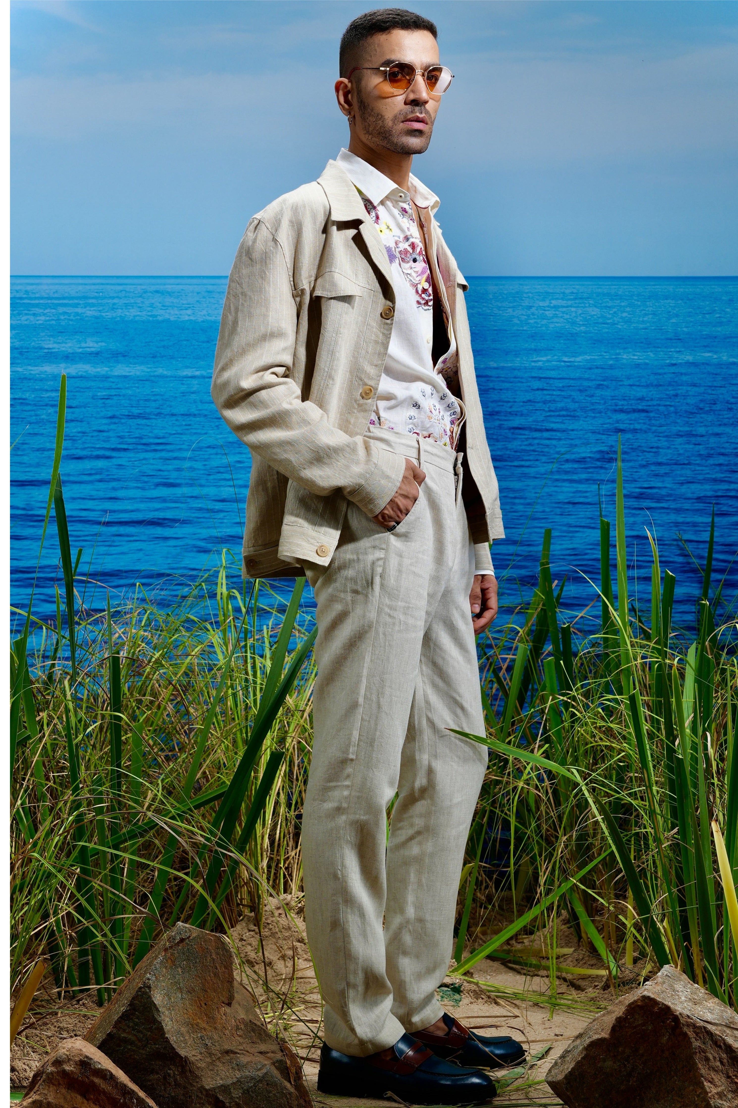 Desert Dune Linen Trucker Jacket
