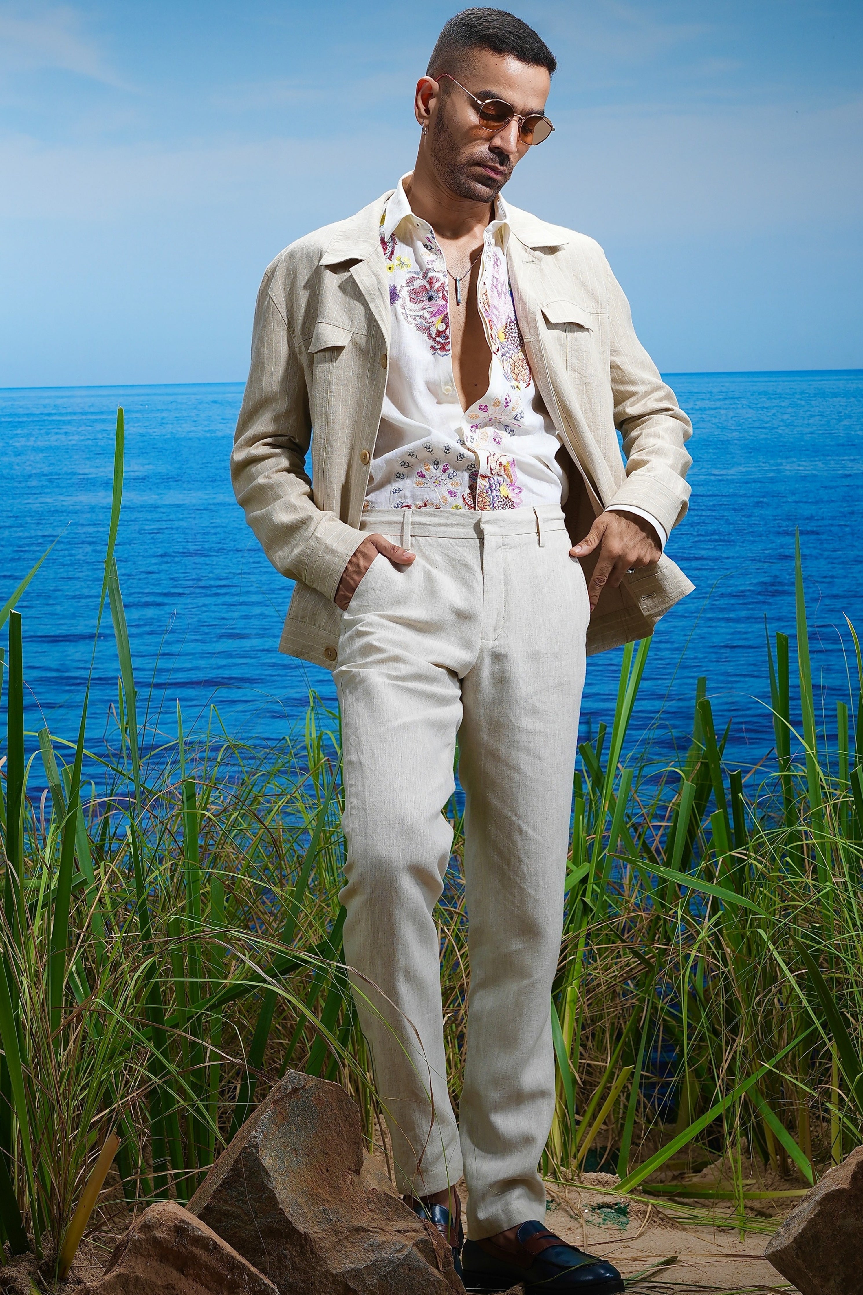 Desert Dune Linen Trucker Jacket