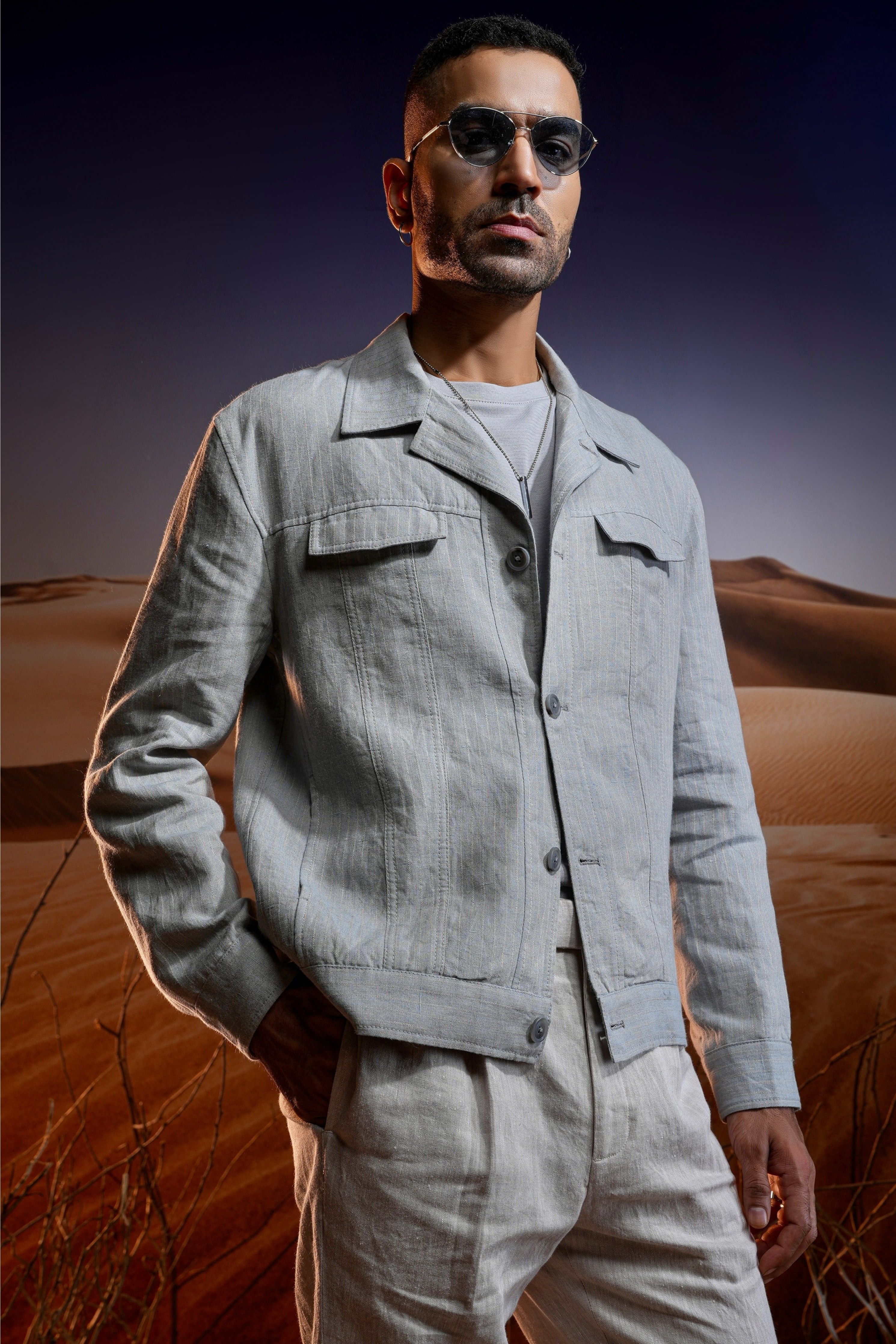 Wanderer Grey Linen Trucker Jacket