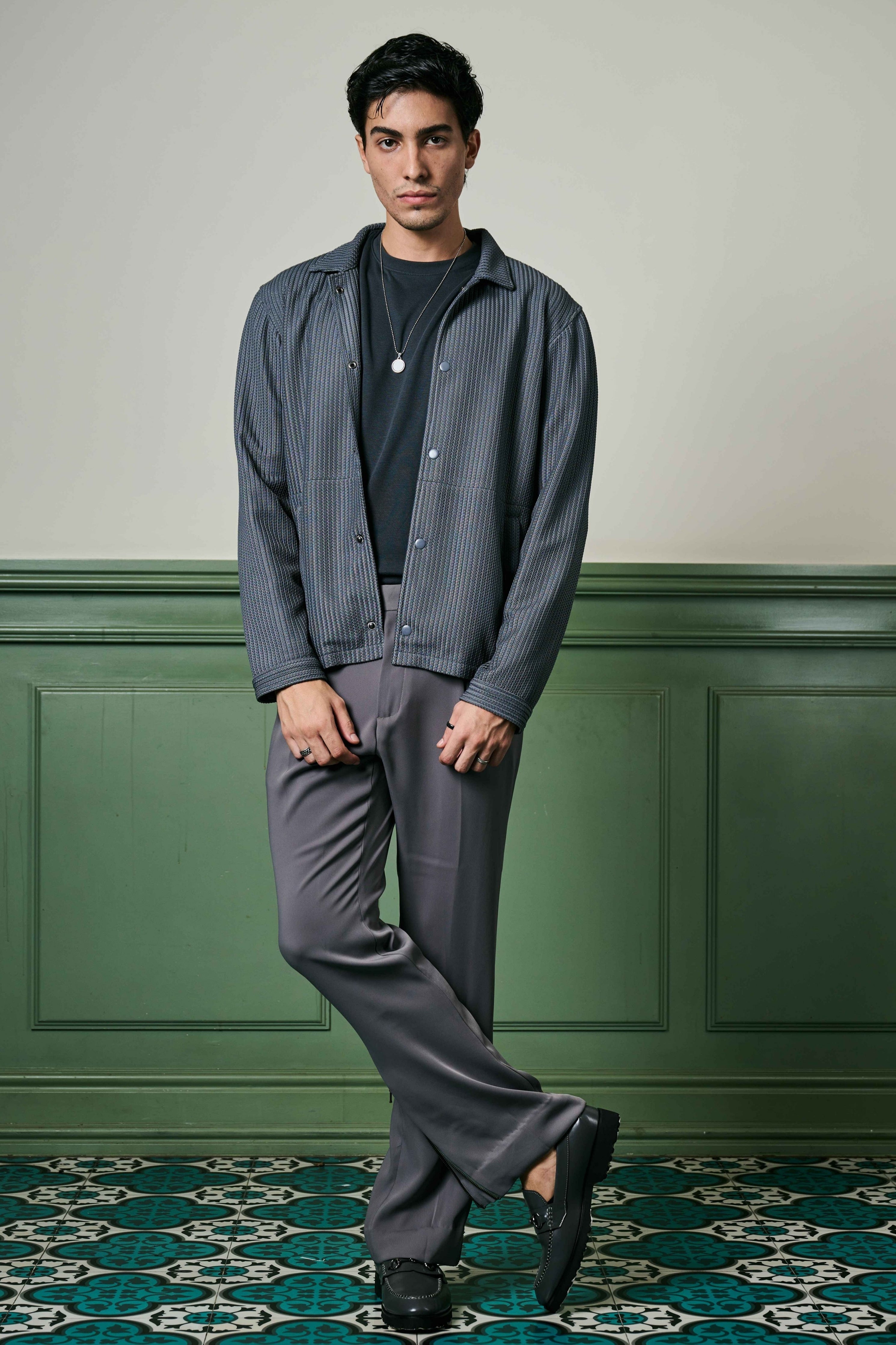 Charcoal Grey Textured Knit Jacket