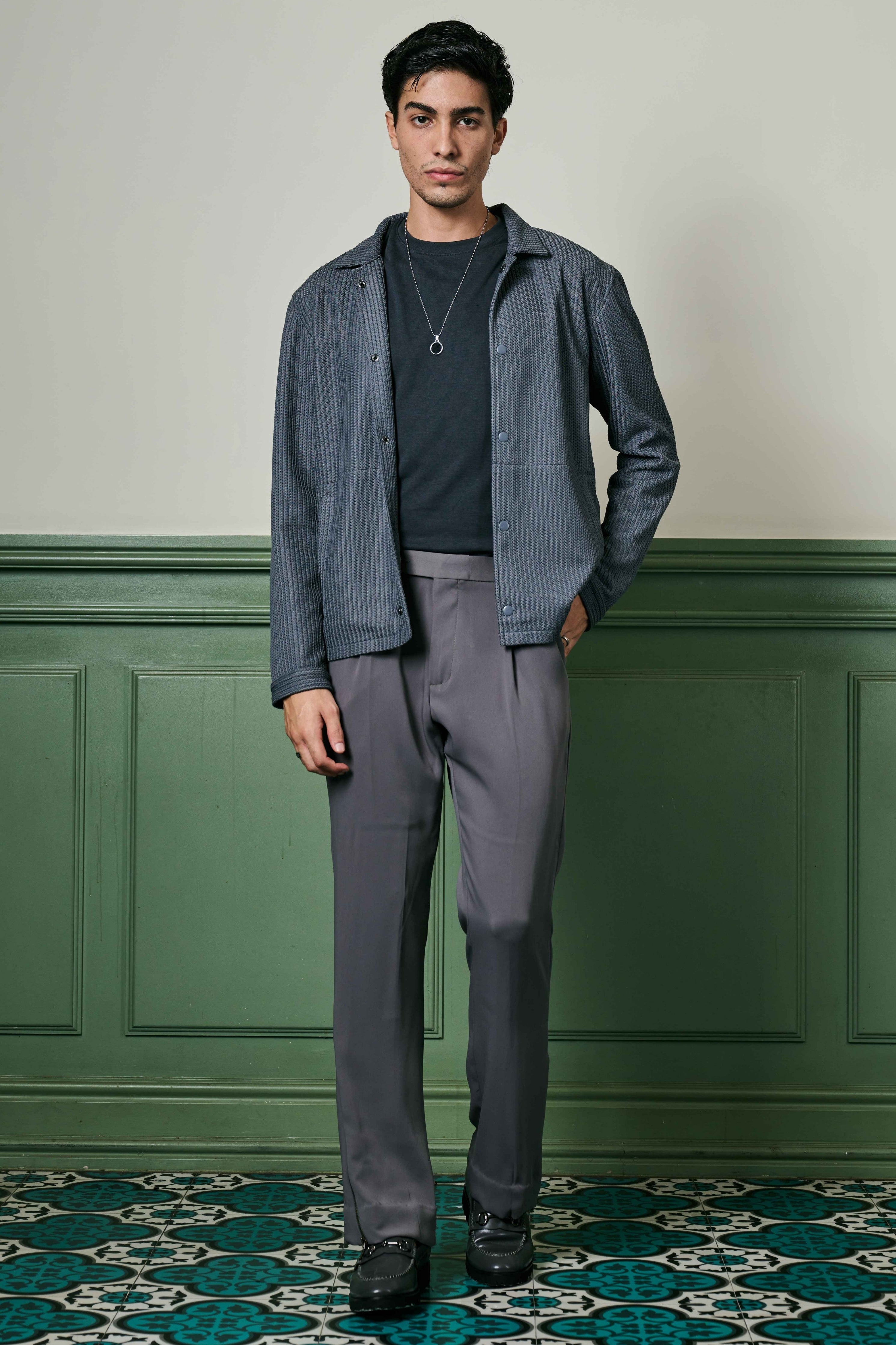 Charcoal Grey Textured Knit Jacket