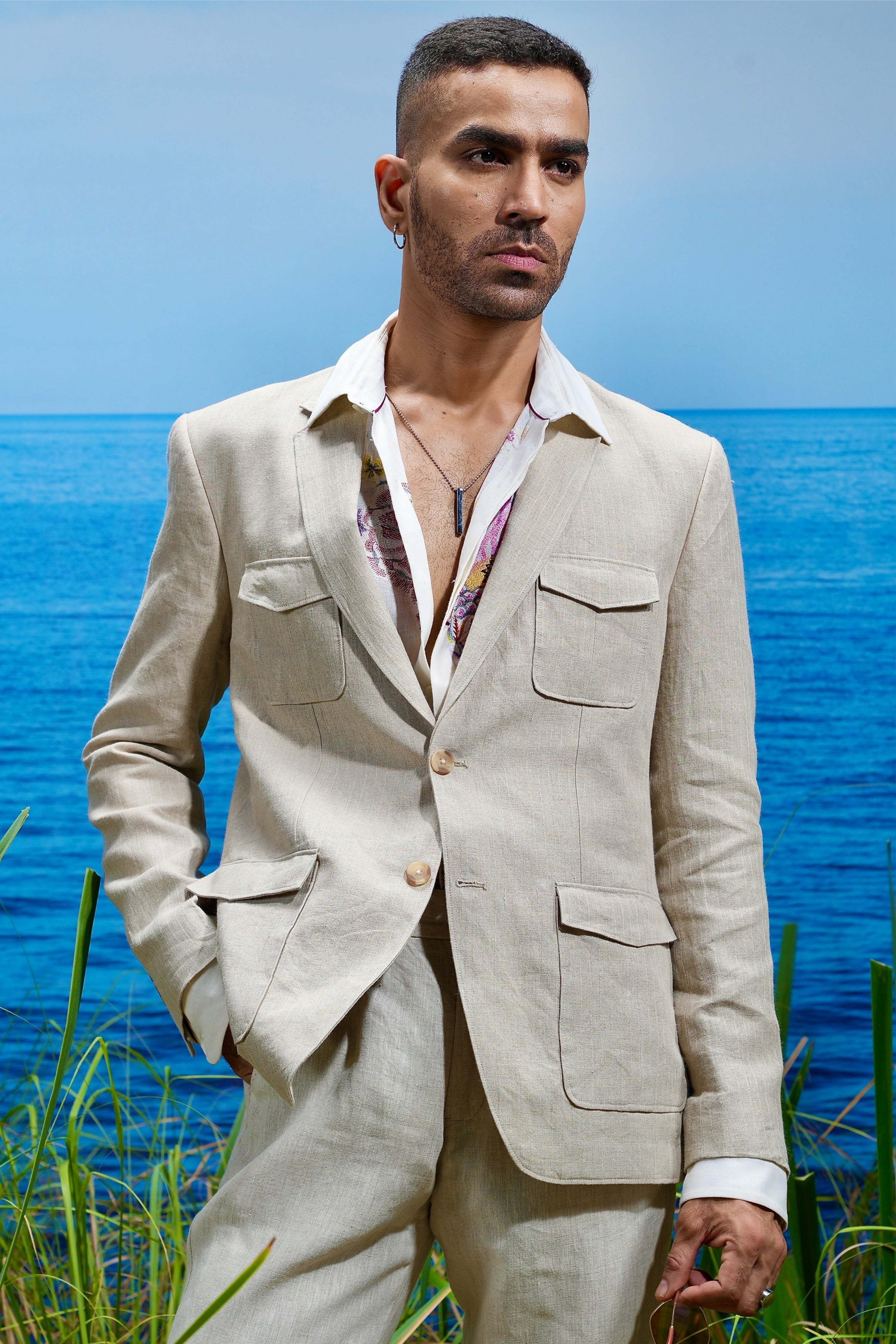 Natural Beige Voyager Linen Blazer