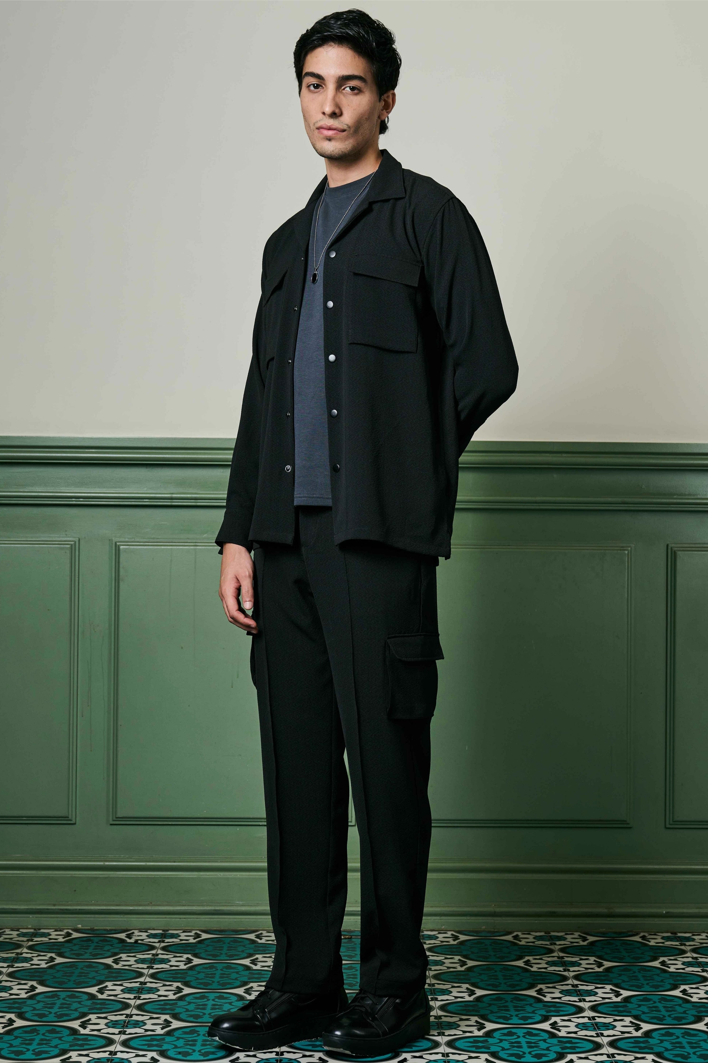 Black Biscuit Crepe Co-Ord Set
