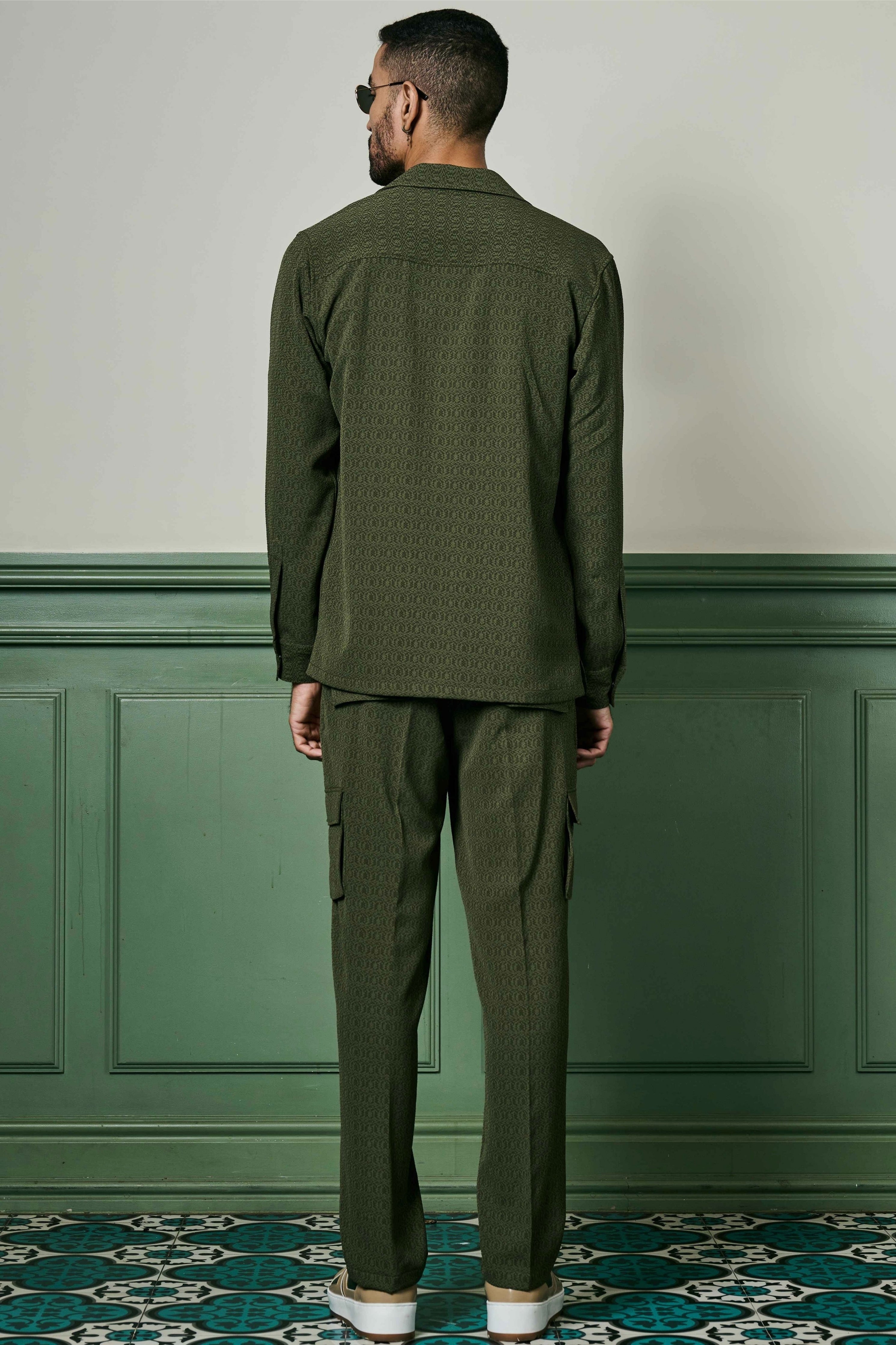 Olive Green Biscuit Crepe Co-Ord Set
