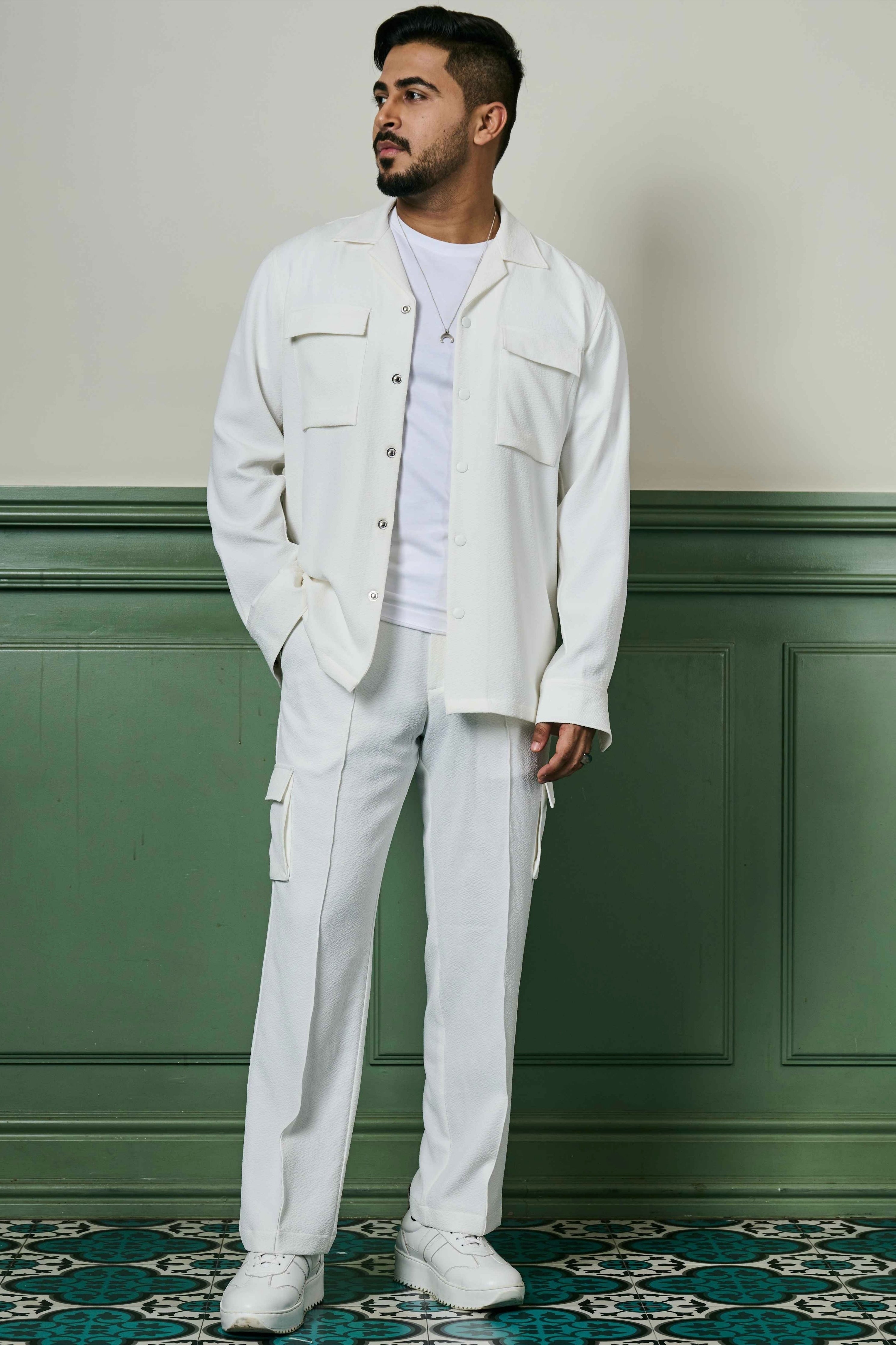 White Biscuit Crepe Co-Ord Set