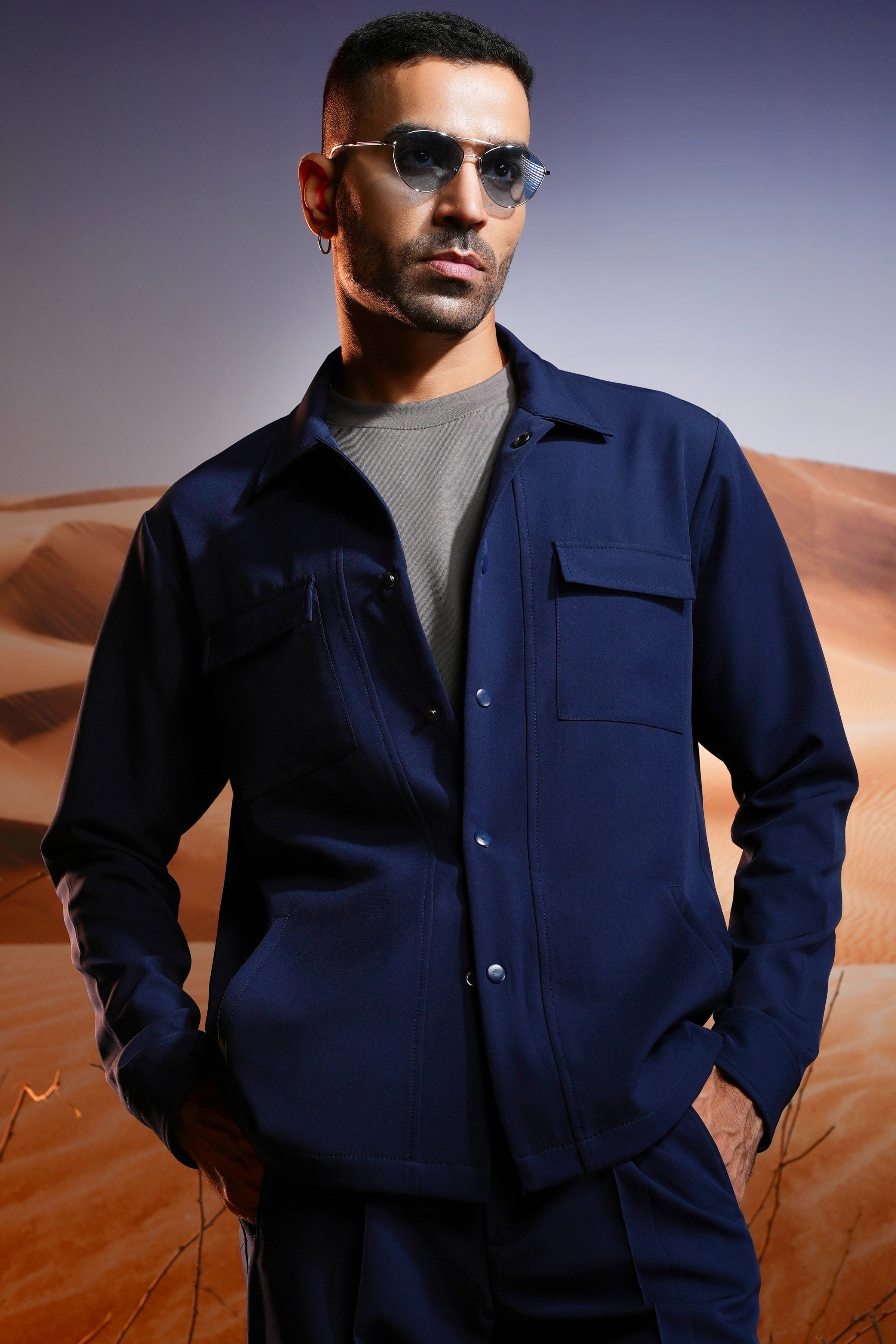 Fardeen Khan in Navy Banana Crepe Co-ord Set