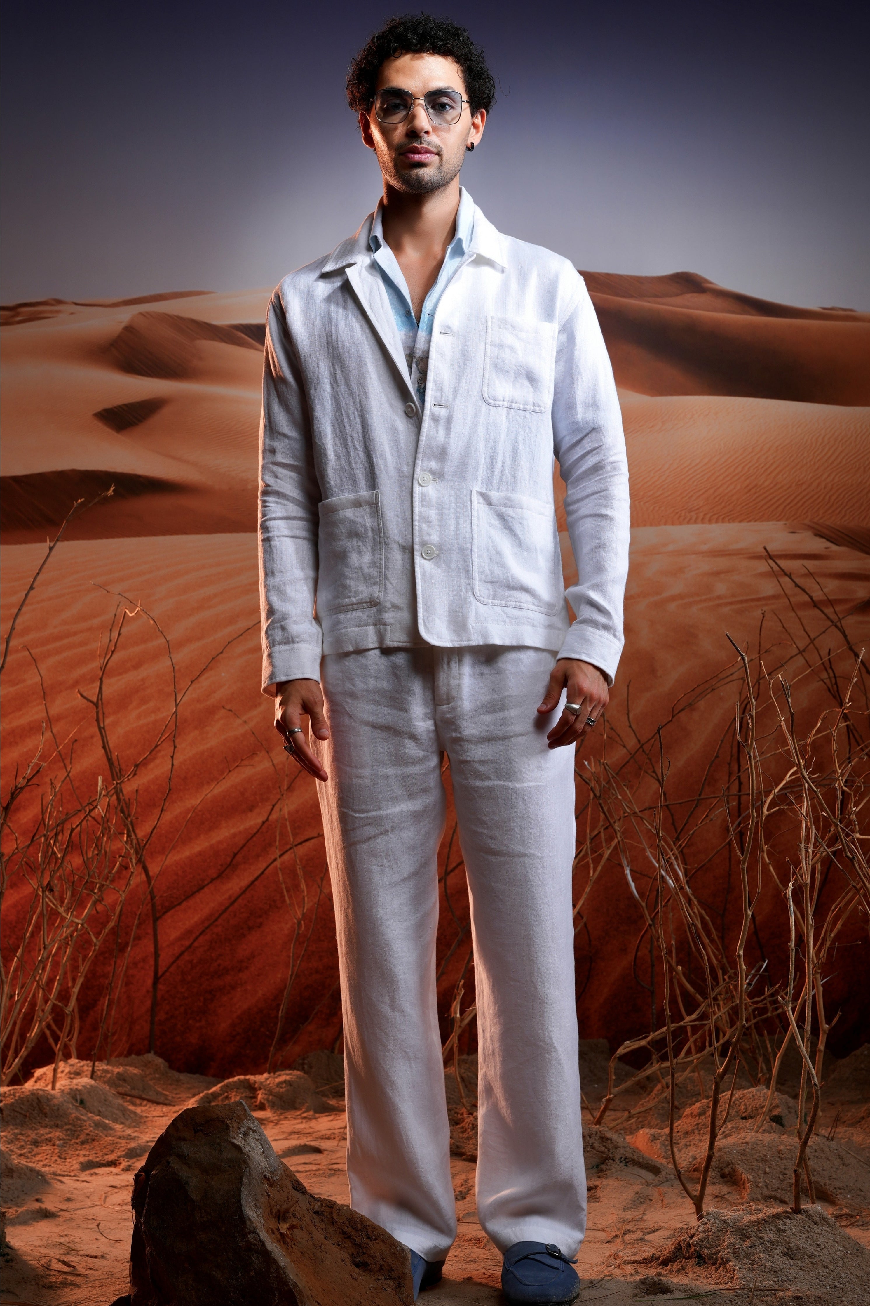 White Herringbone Linen Co-Ord Set