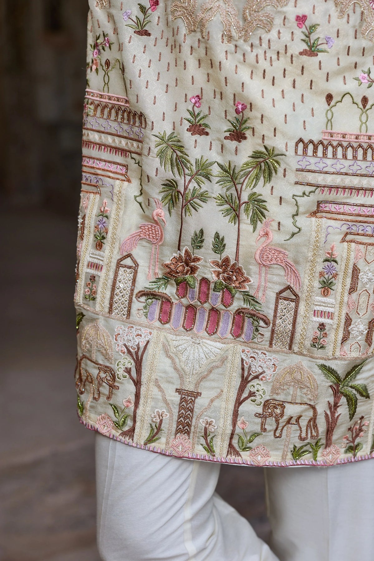 Golden Tissue Embroidered Kurta Set