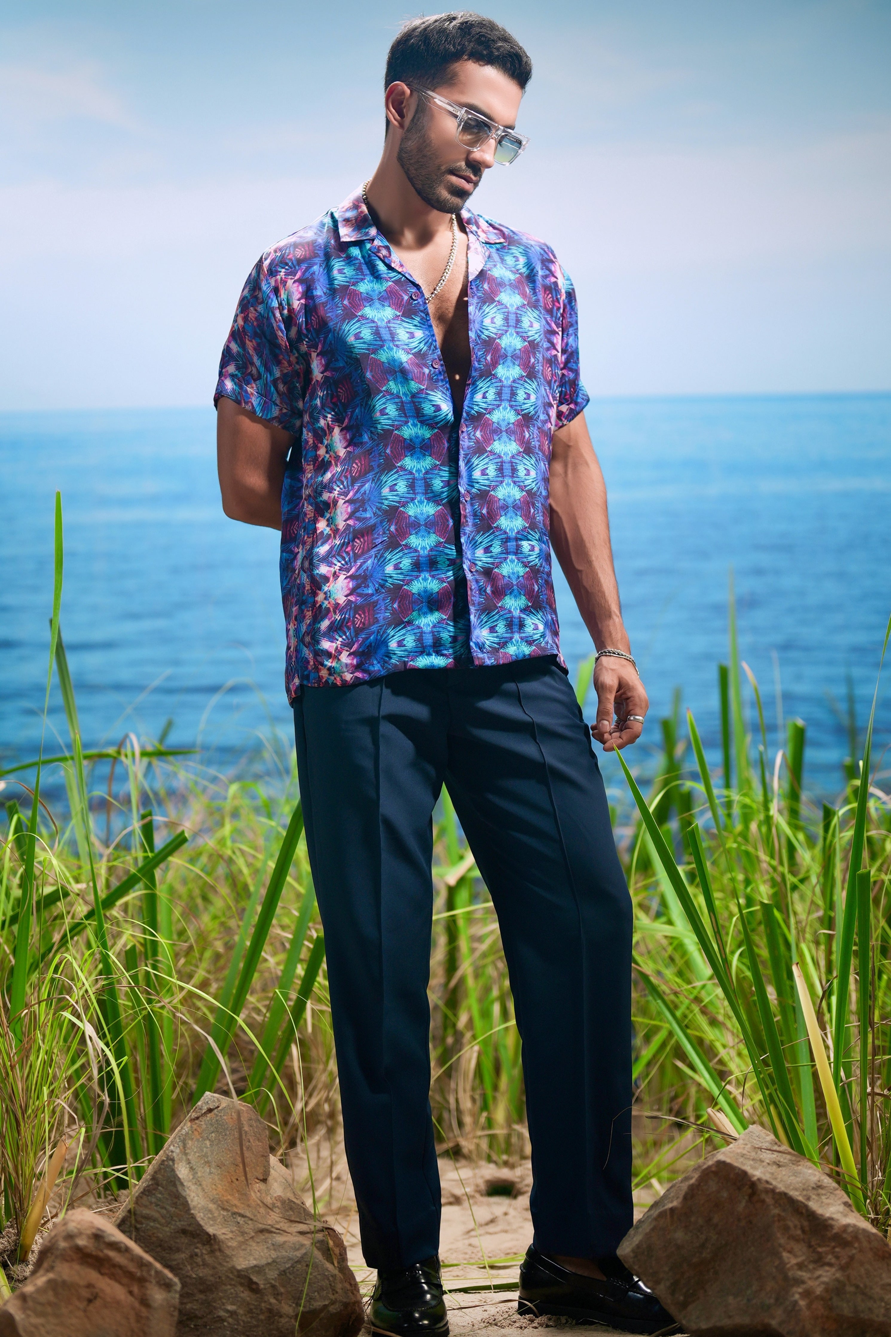 Sapphire Illusion Habutai Silk Shirt