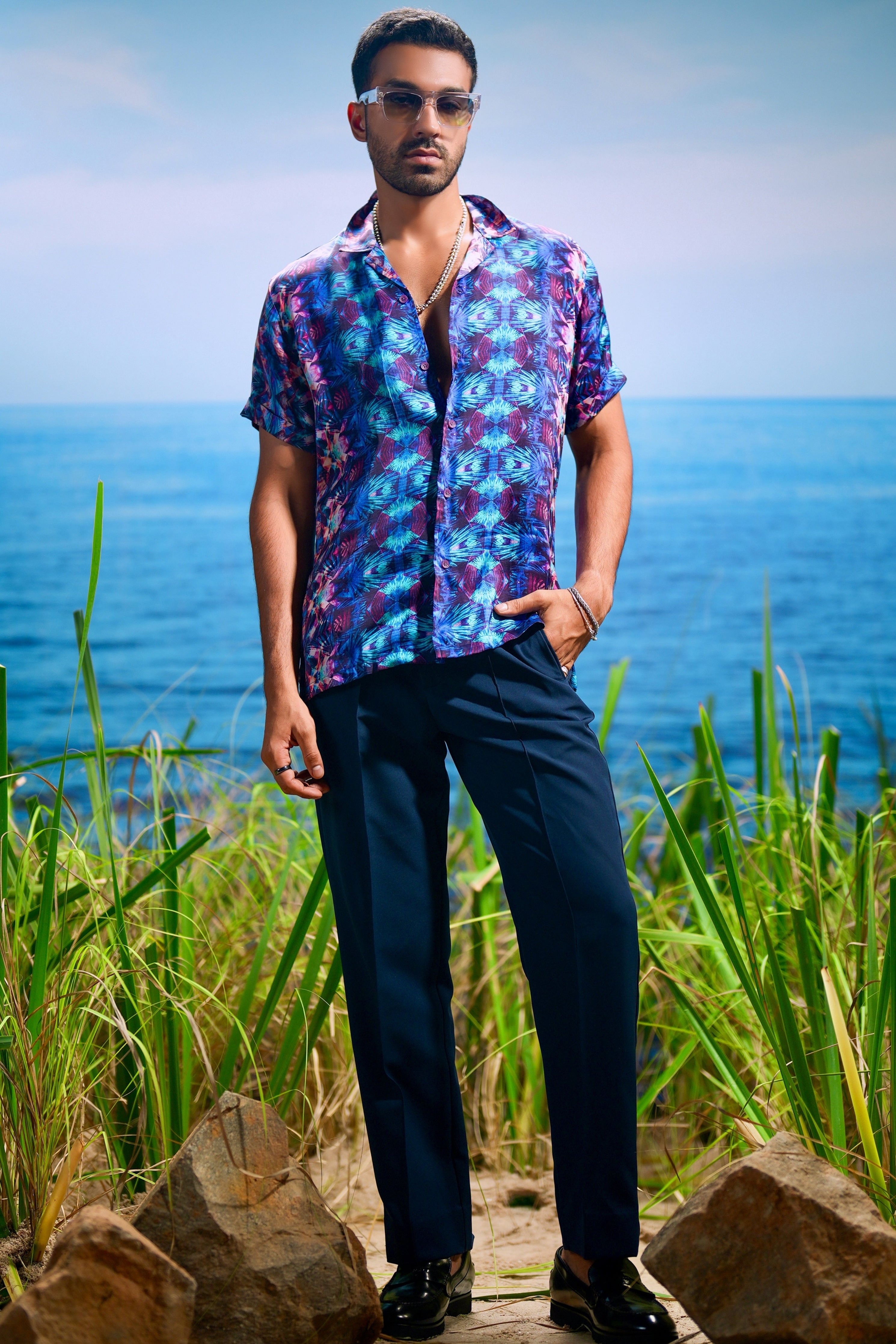 Sapphire Illusion Habutai Silk Shirt