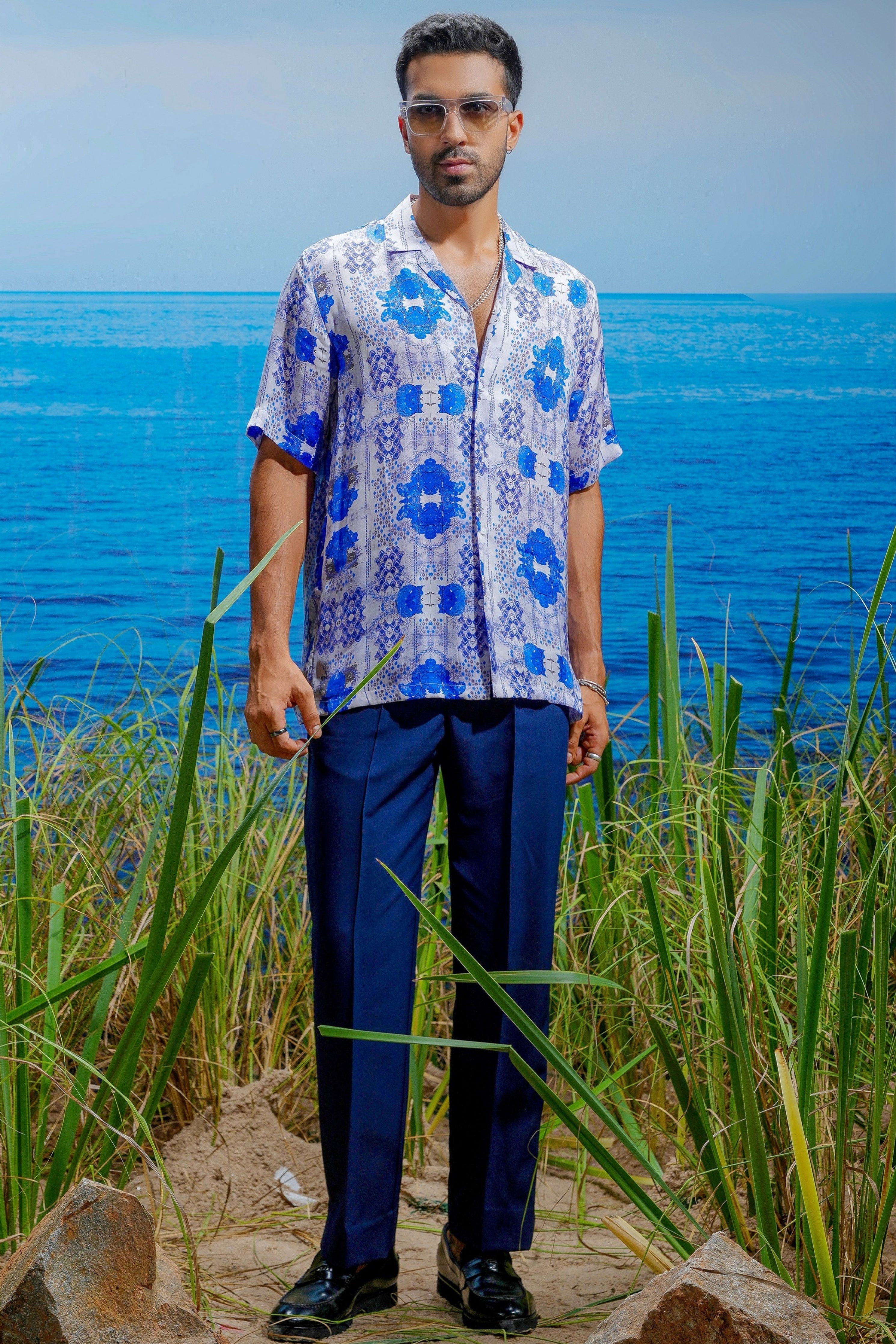 Indigo Riviera Habutai Silk Shirt