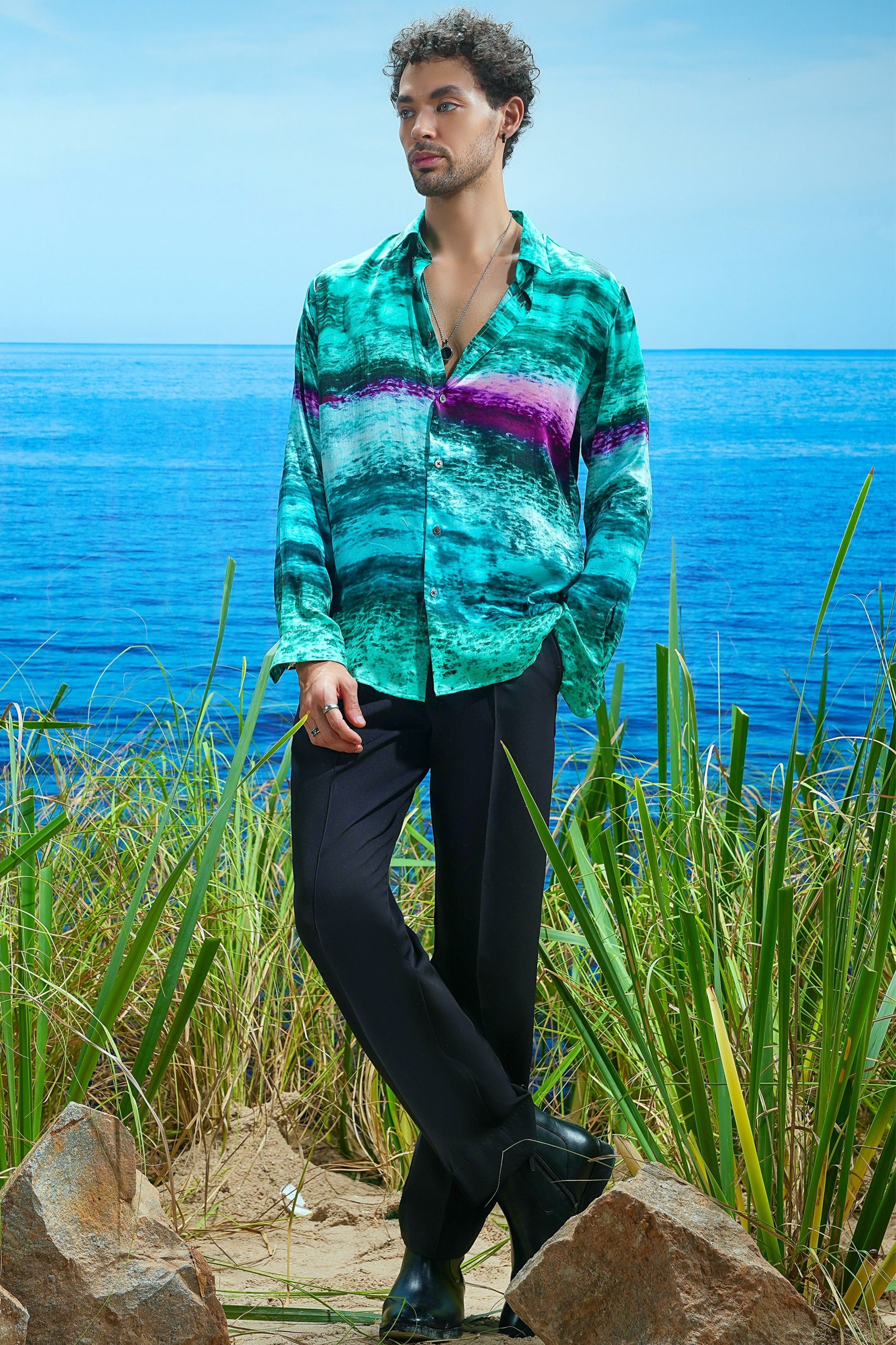 Emerald Abyss Habutai Silk Shirt