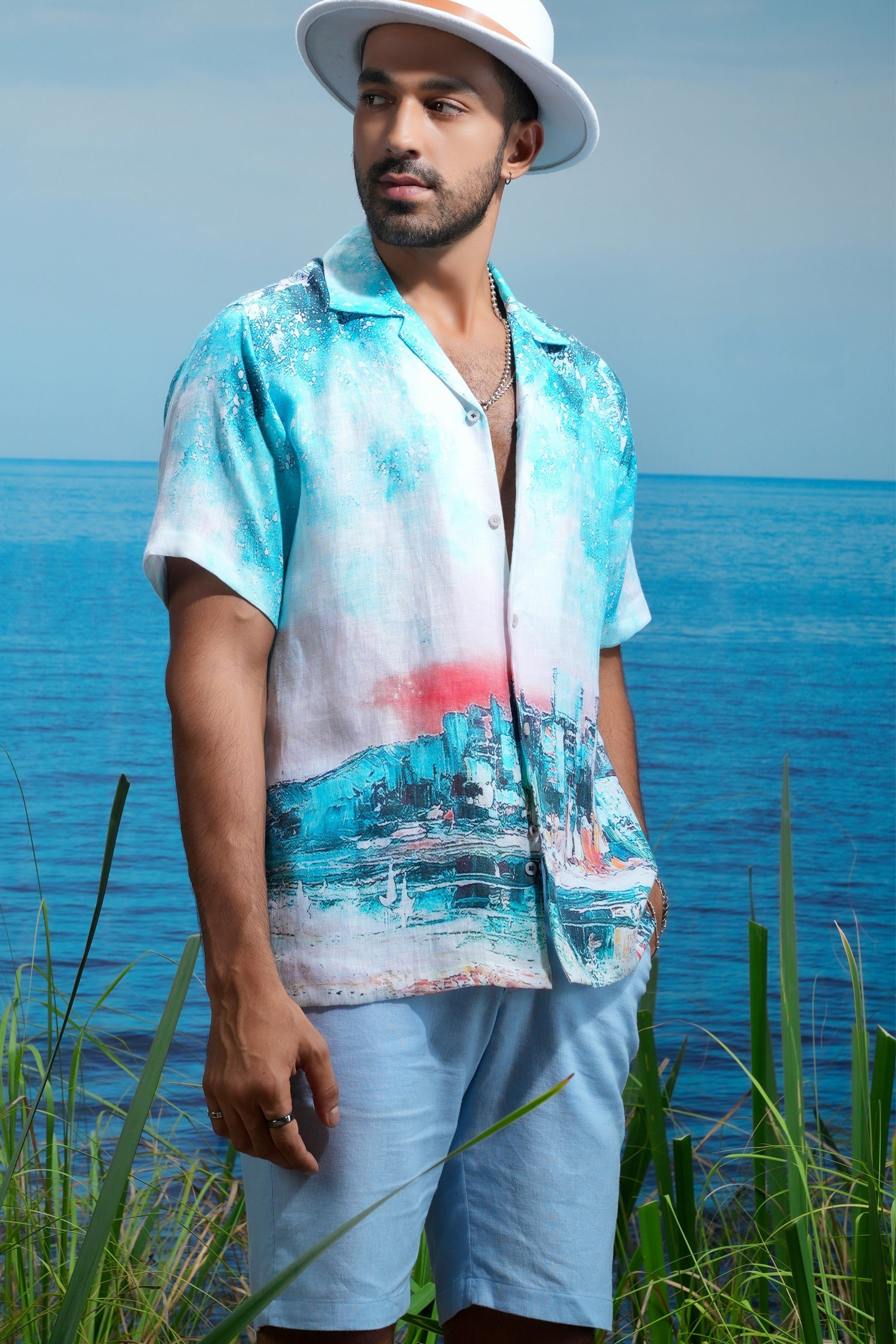 Summer Cityscape Linen Shirt