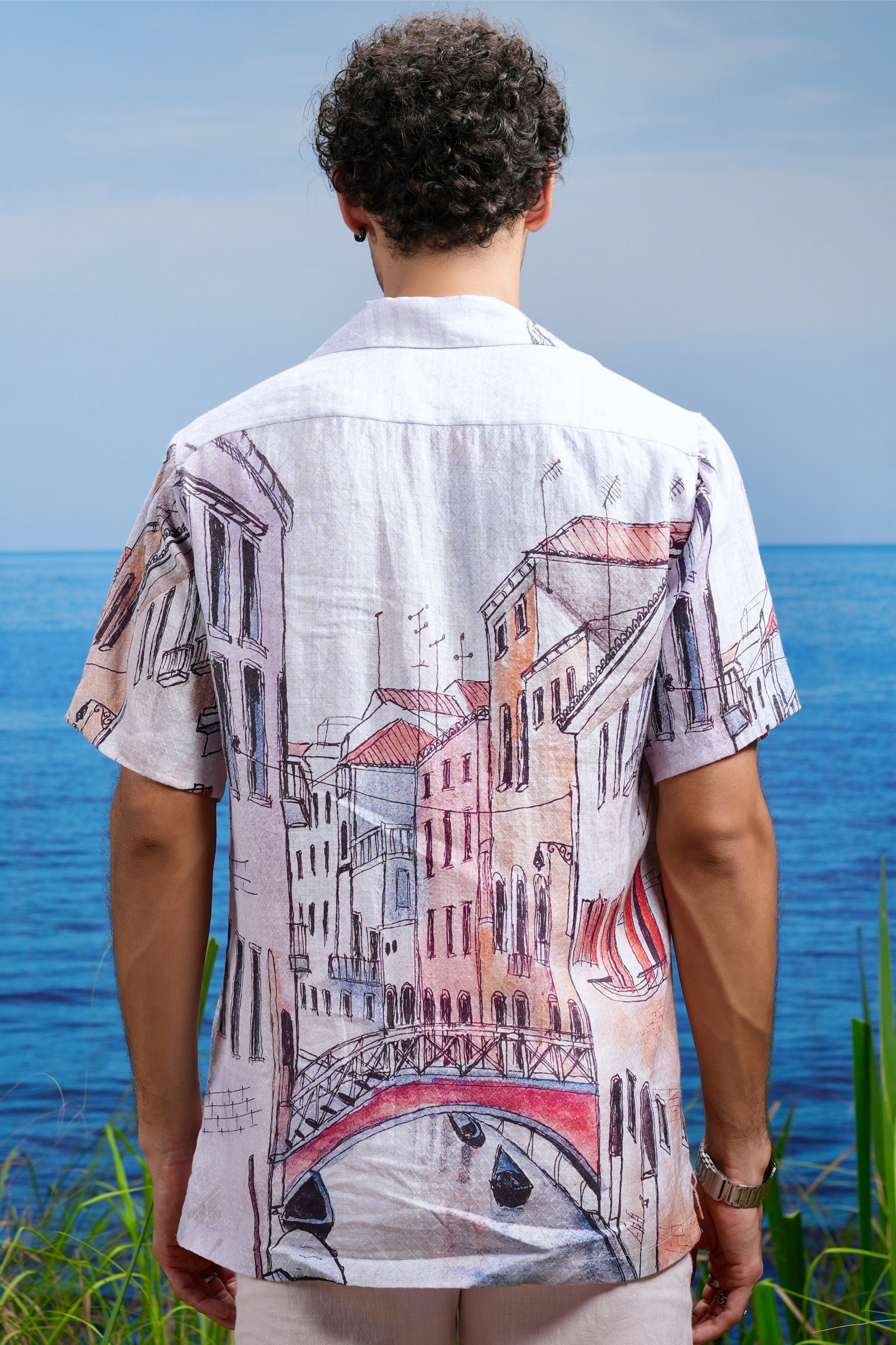 Venice Dreamscape Linen Cuban Shirt