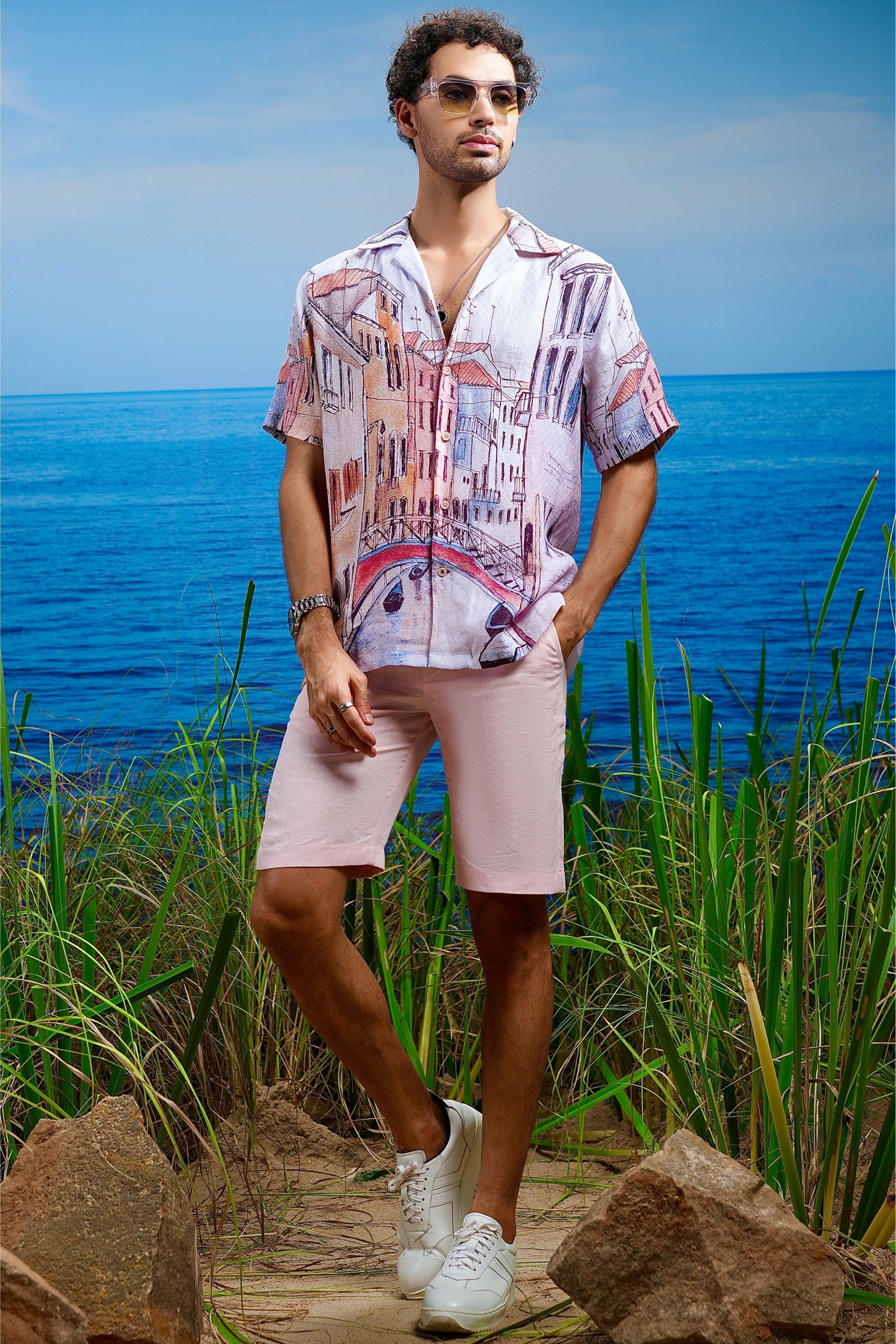 Venice Dreamscape Linen Cuban Shirt