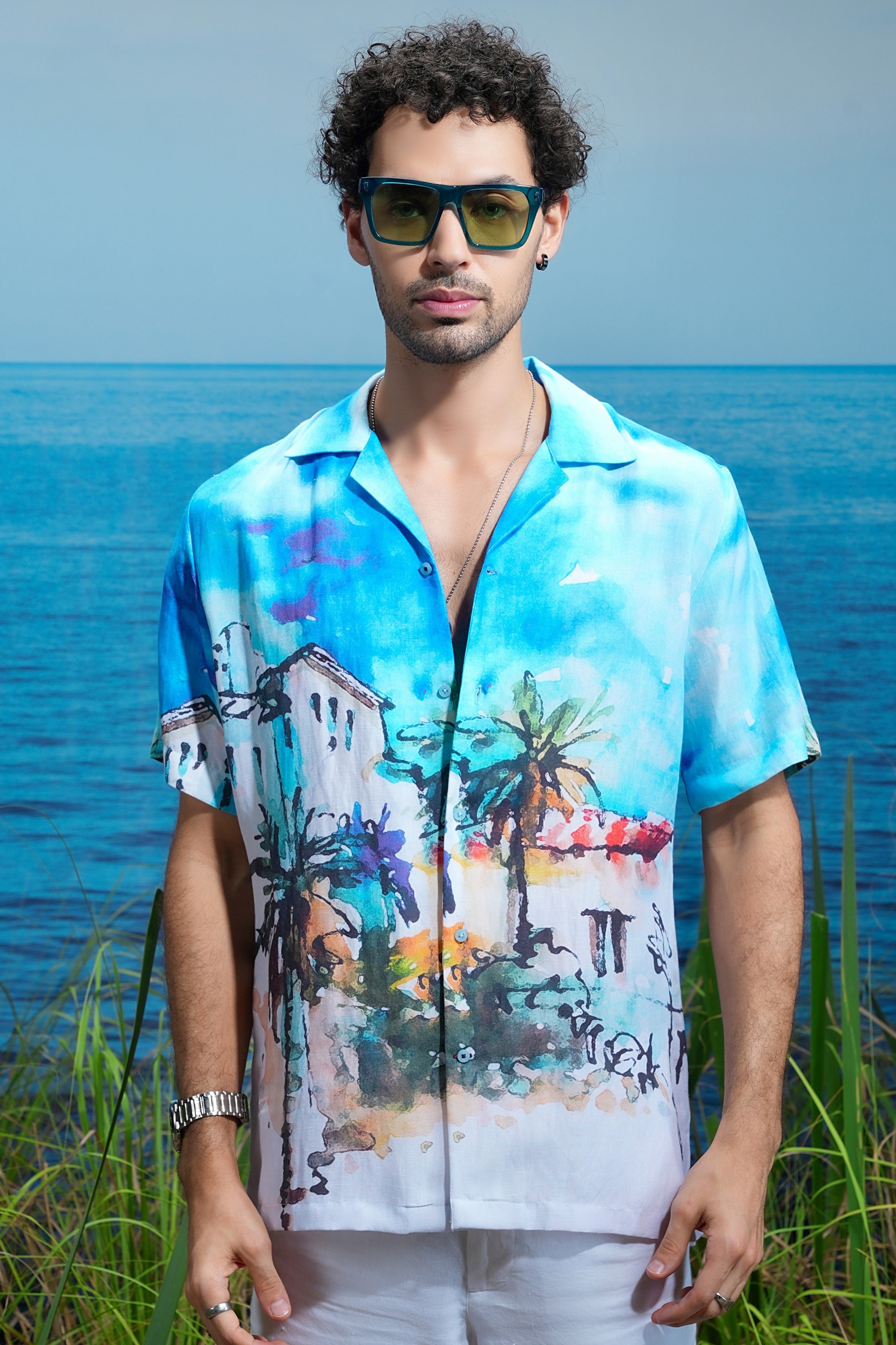 Santorini Dreams Linen Cuban Shirt