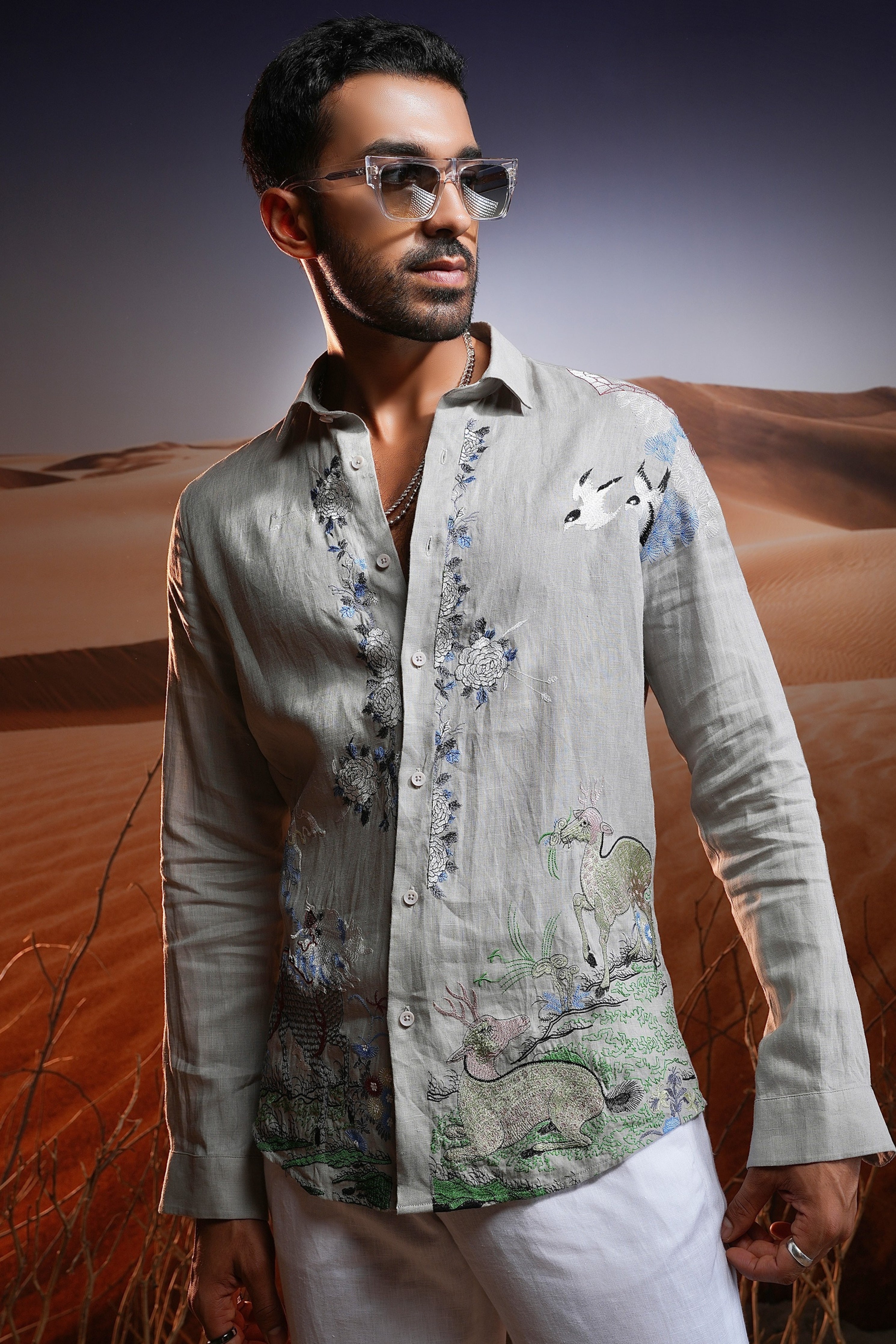 Phoenix Whisper Embroidered Linen Shirt