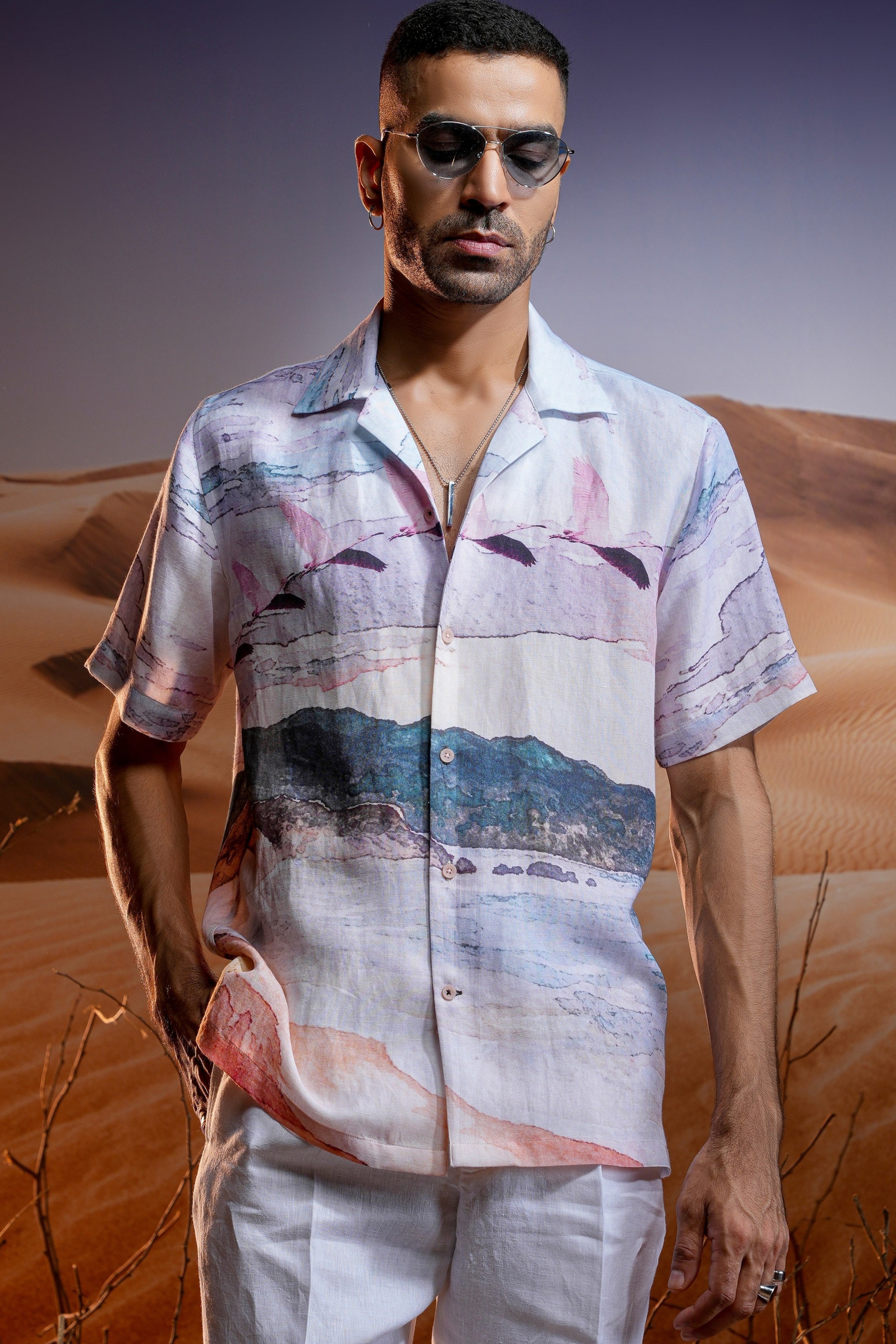 Savanah Mirage Printed Linen Cuban Shirt