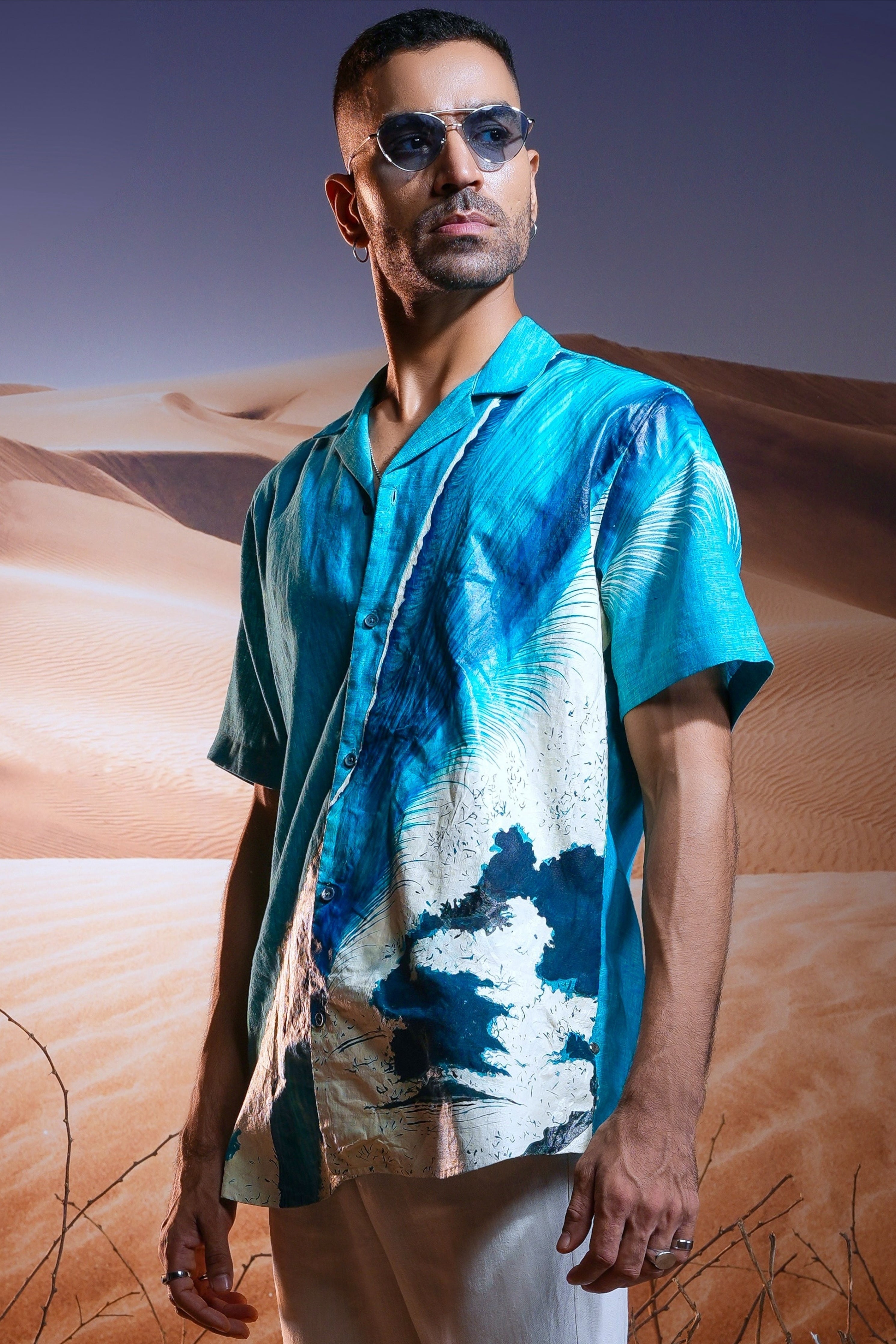 Aqua Mirage Hand-Painted Linen Shirt