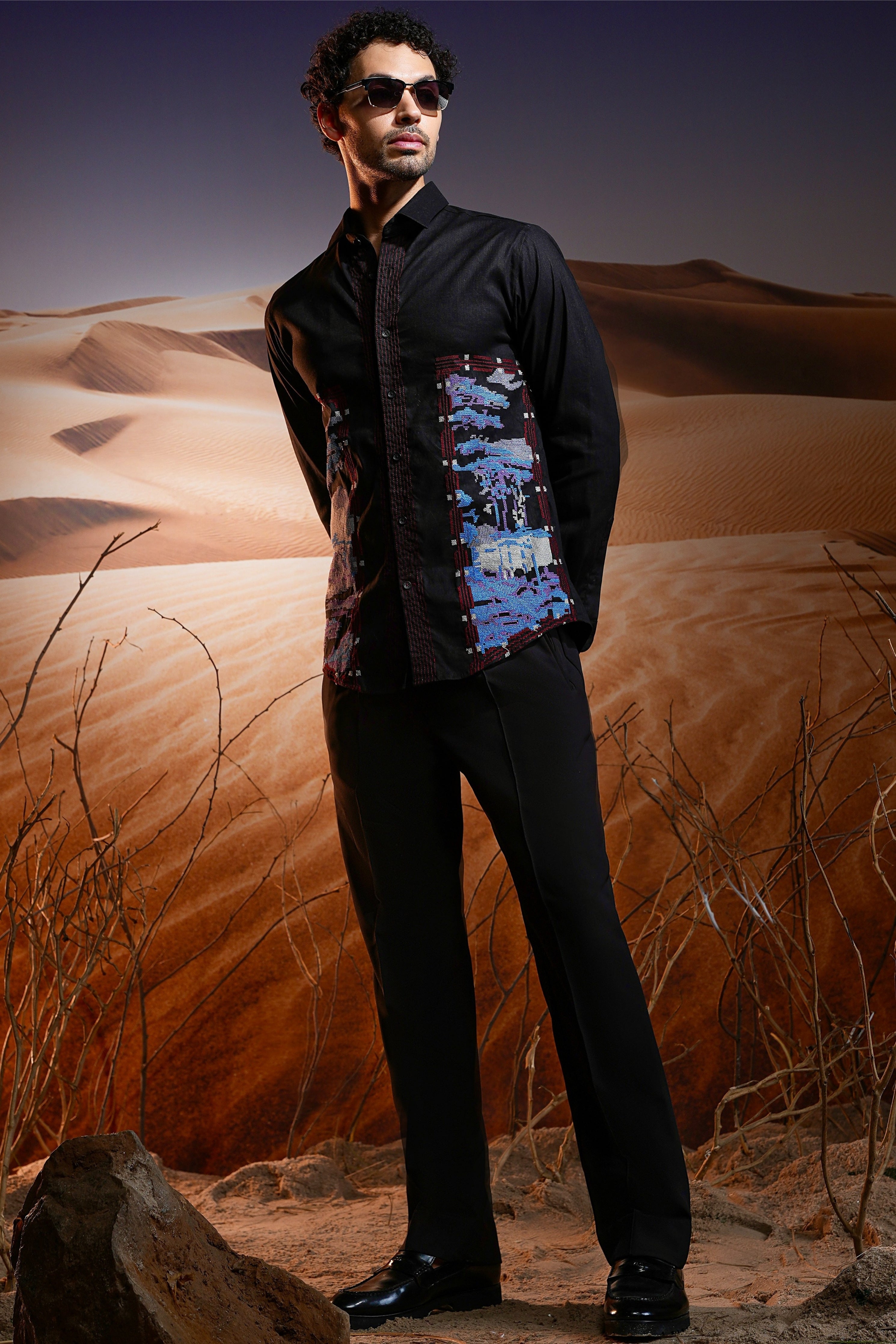 Obsidian Black Embroidered Linen Shirt