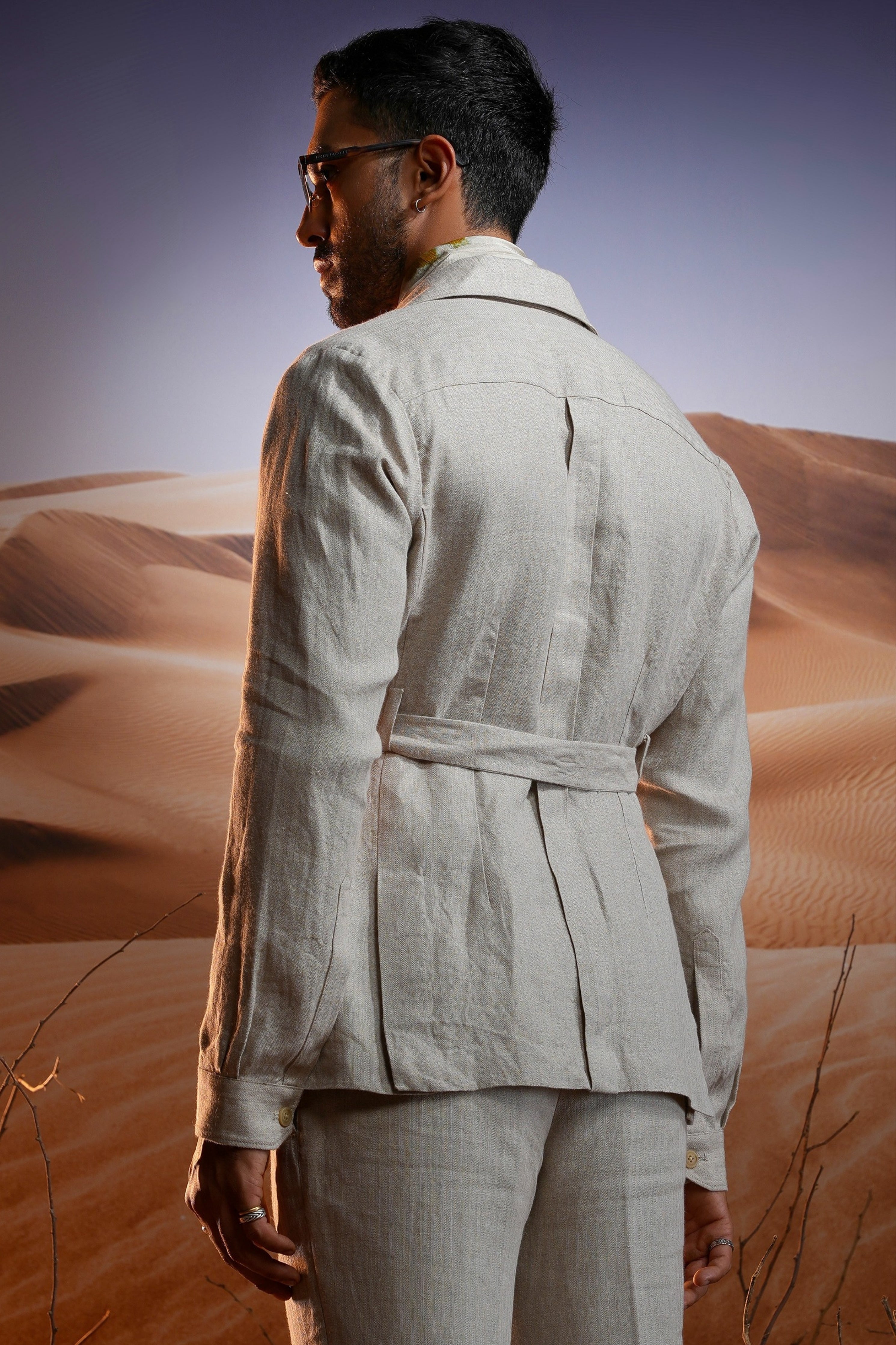 Desert Oasis Herringbone Linen Safari Suit