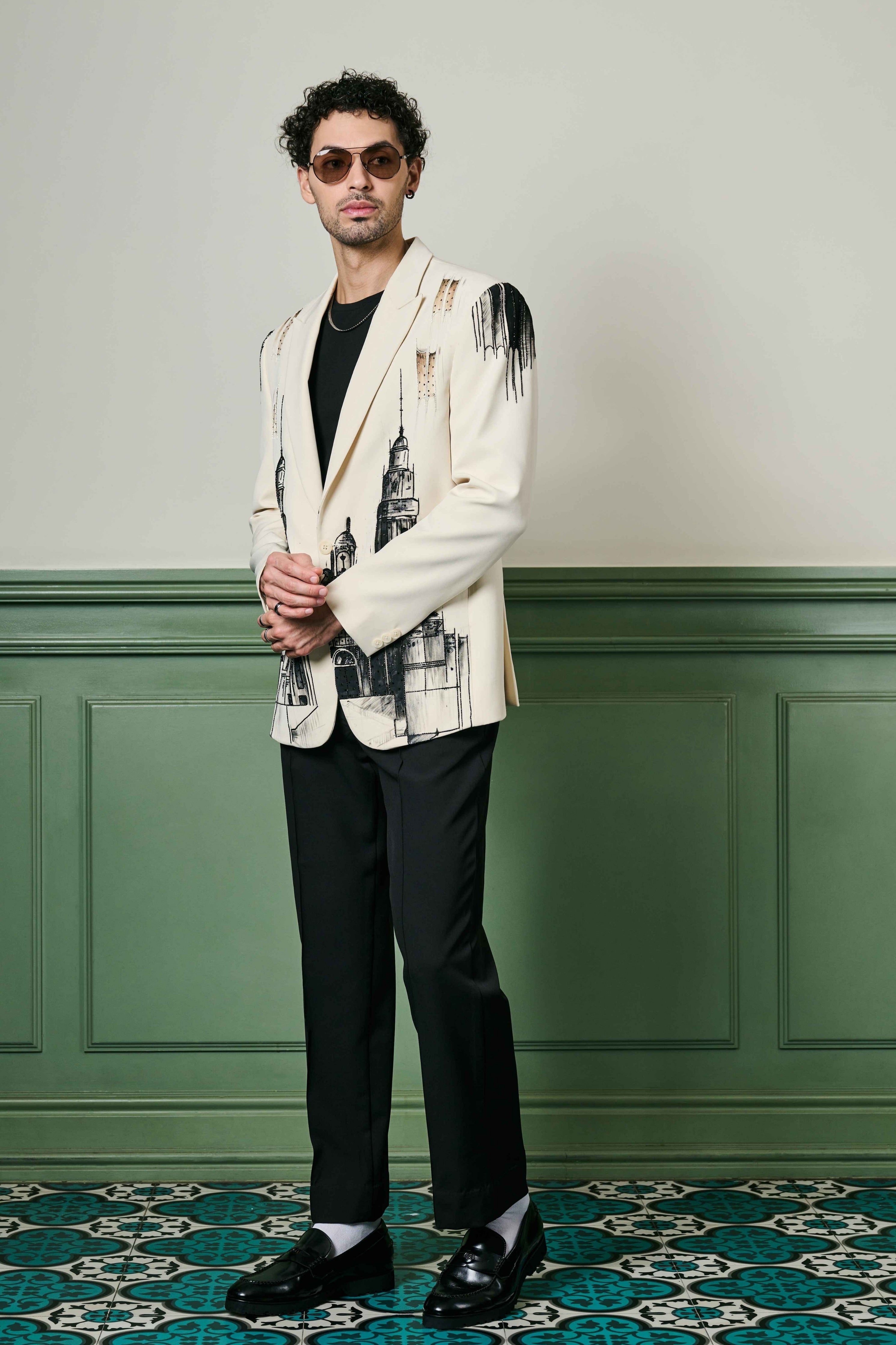 Ivory Cityscape Hand-Painted Ceremonial Suit