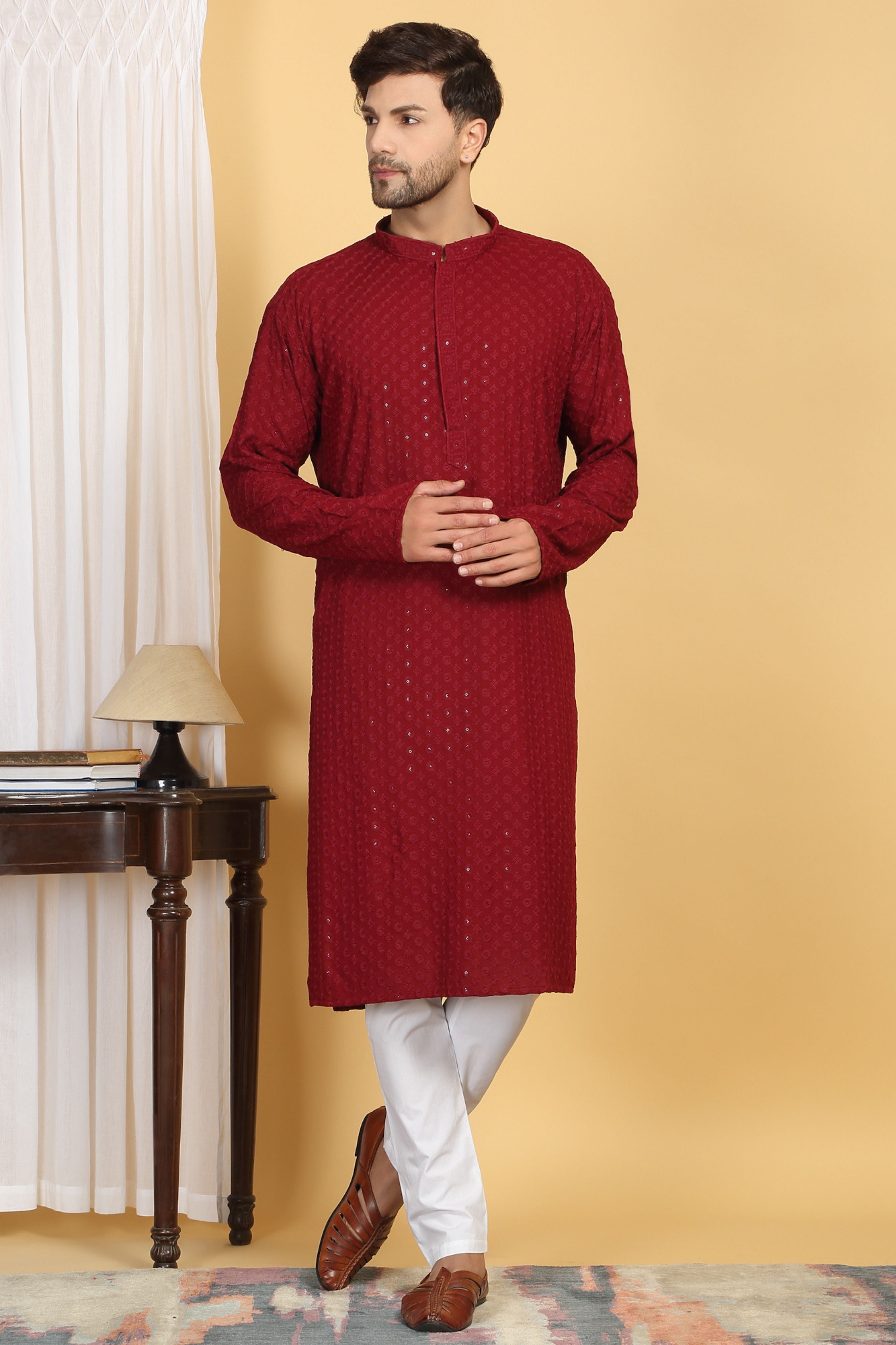 Floral Thread Embroidered Kurta Set