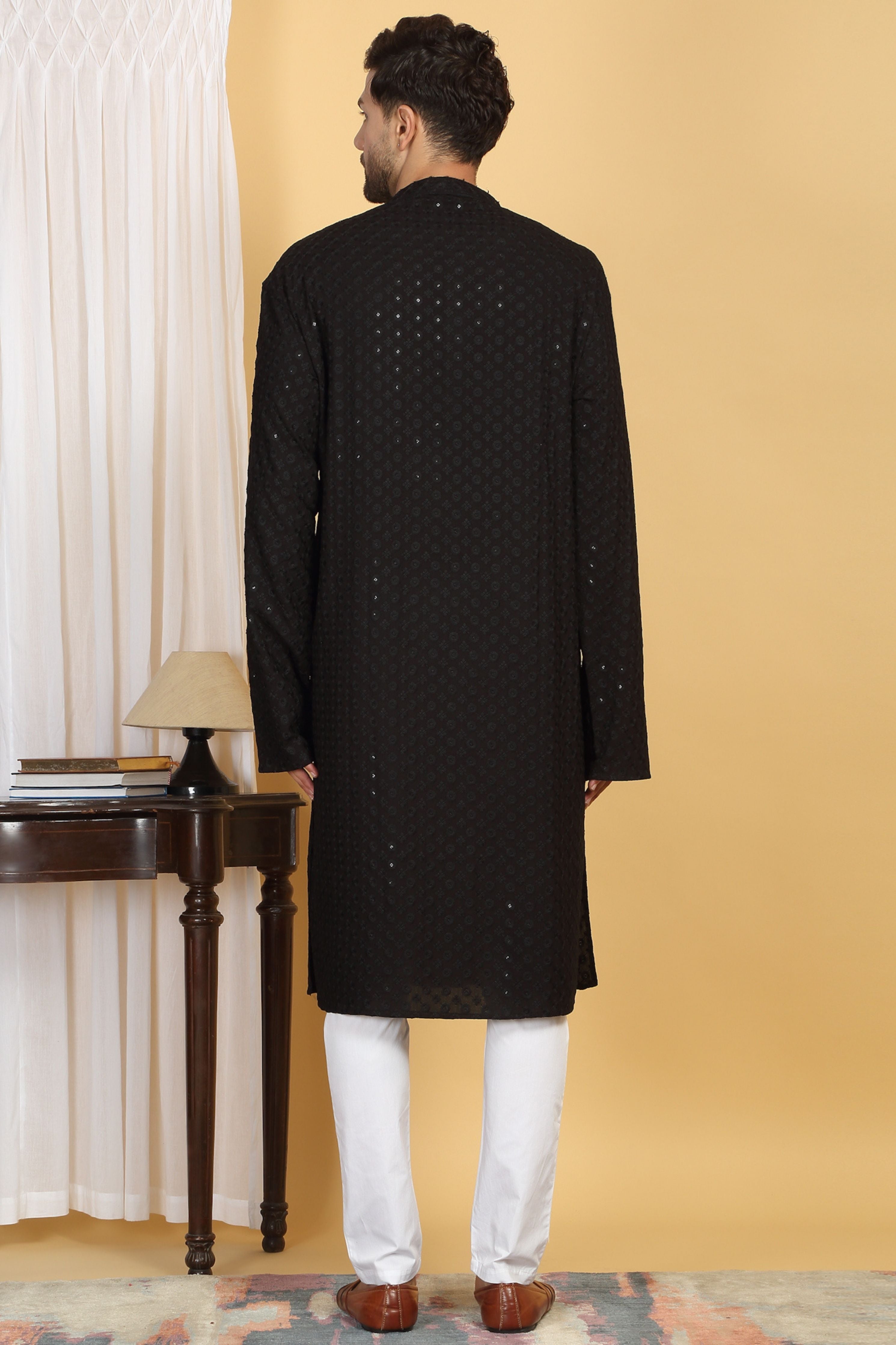 Floral Black Thread Embroidered Kurta Set
