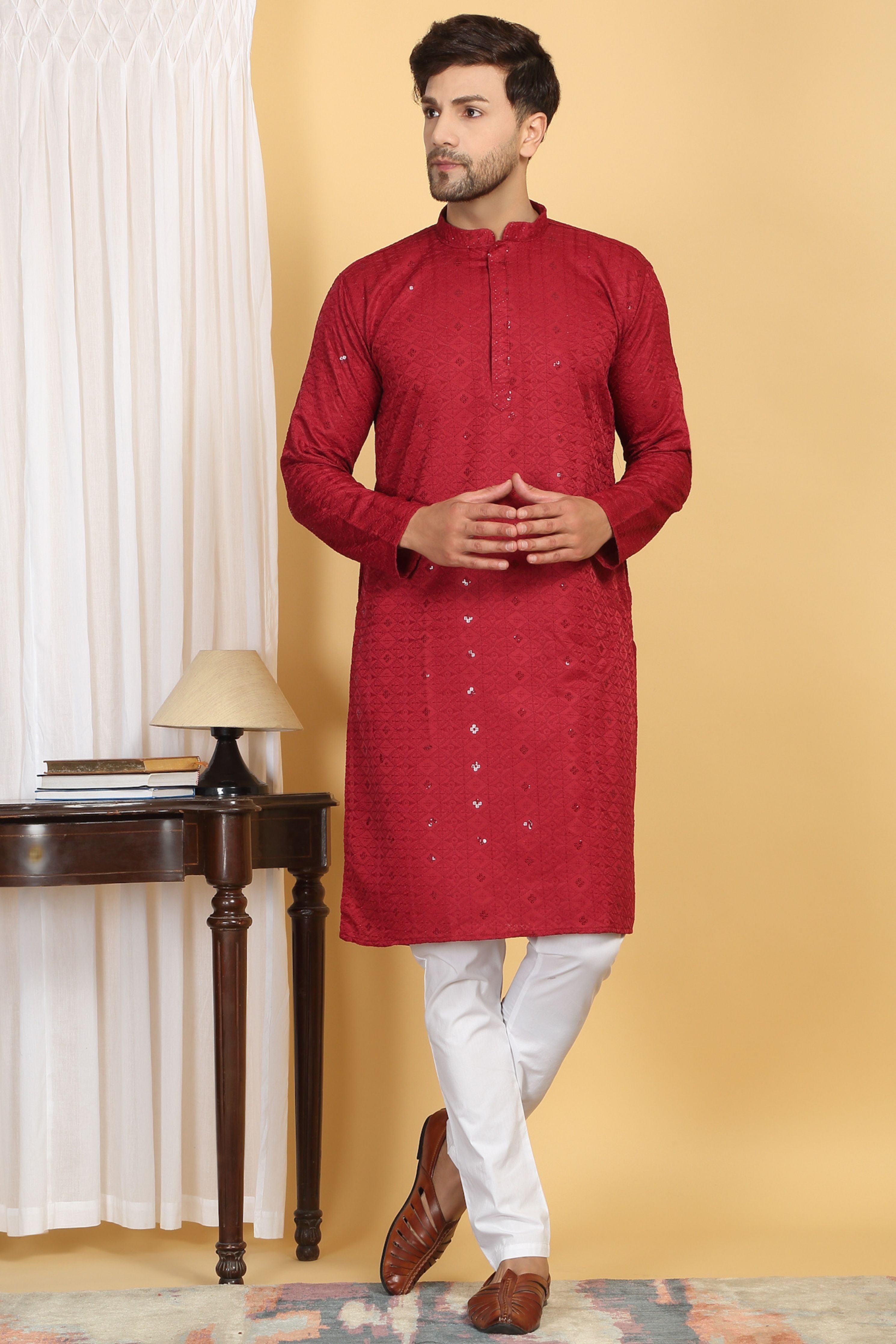 Diamond Thread Embroidered  Kurta Churidaar Set