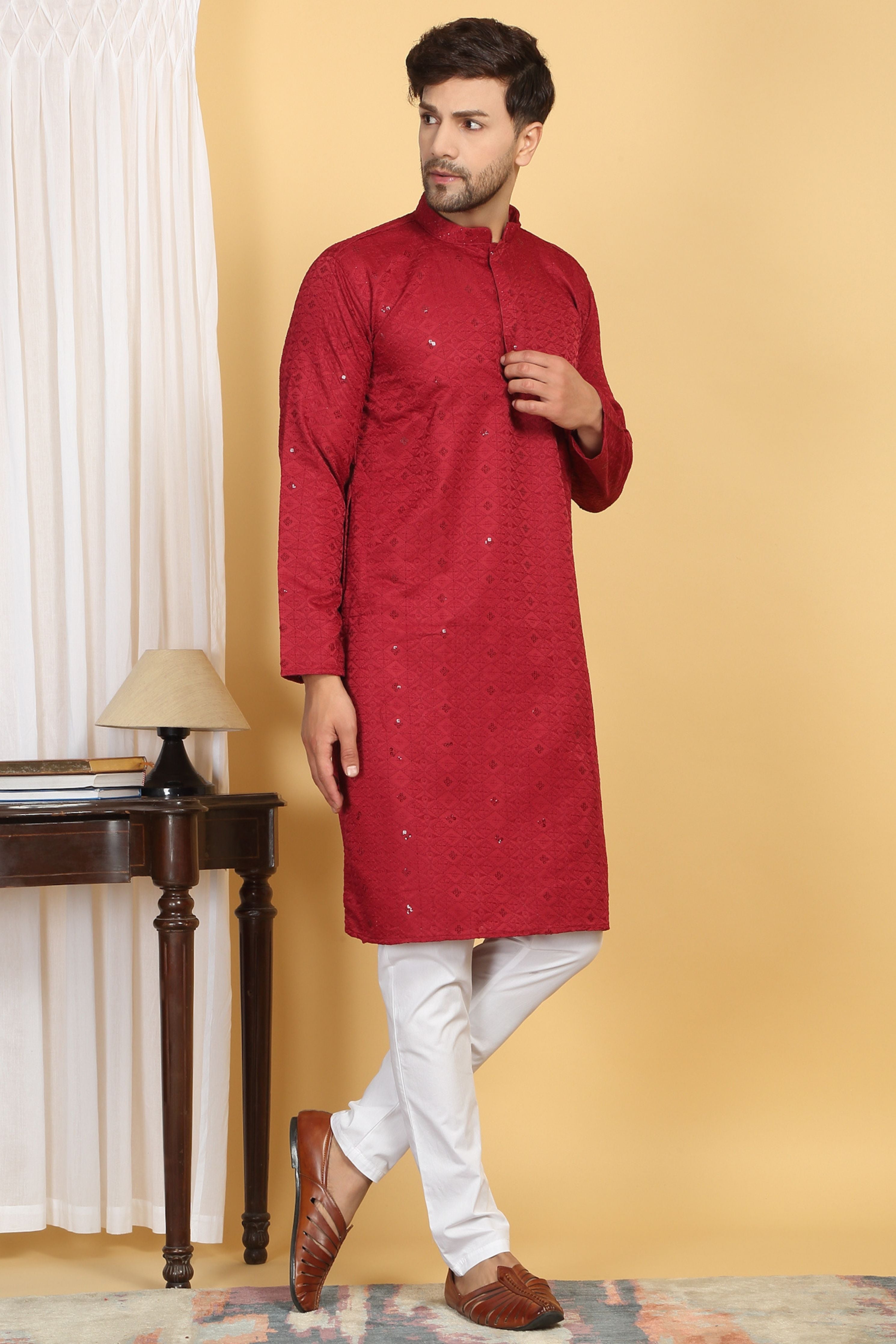 Diamond Thread Embroidered  Kurta Churidaar Set