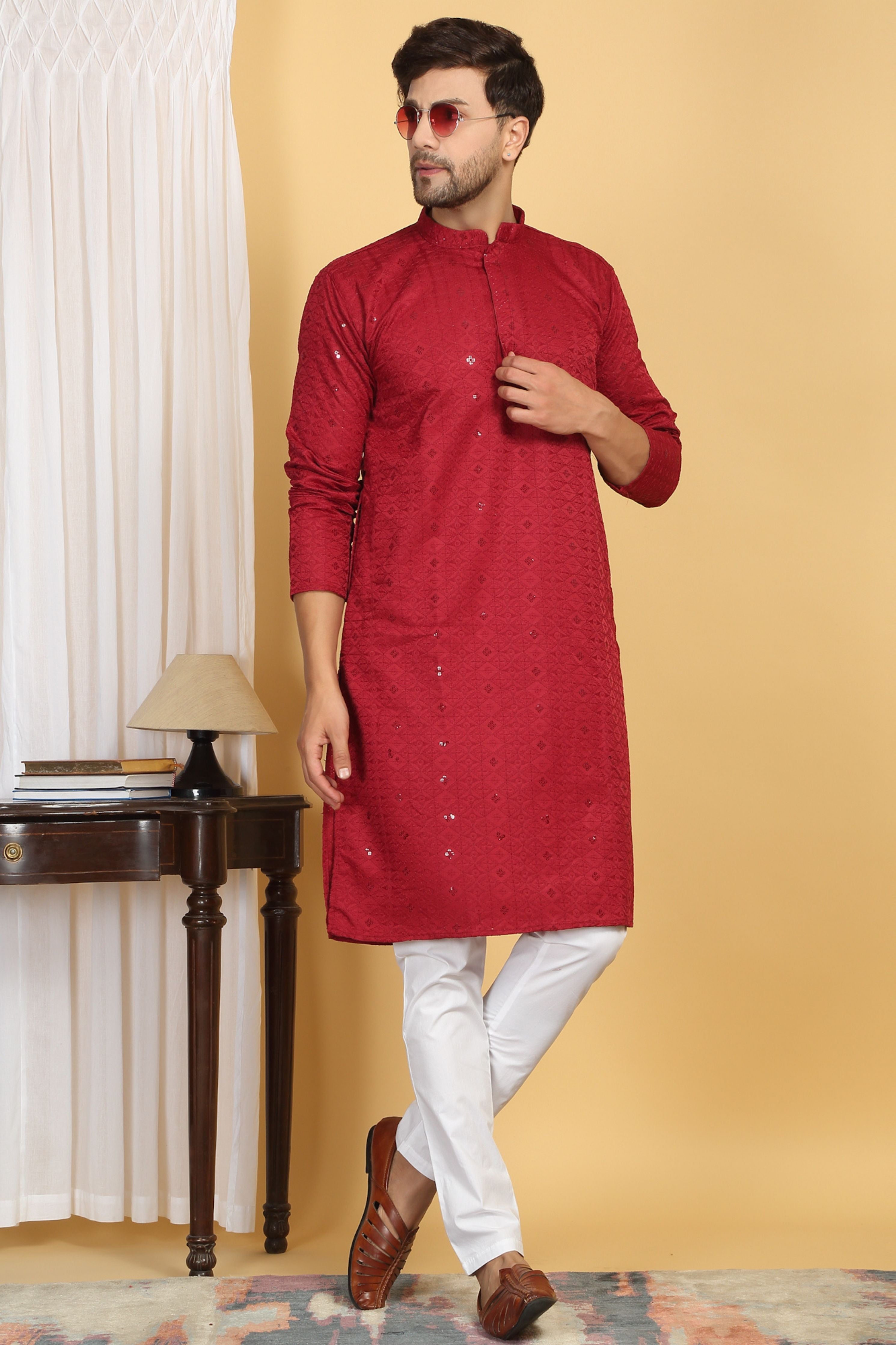 Diamond Thread Embroidered  Kurta Churidaar Set