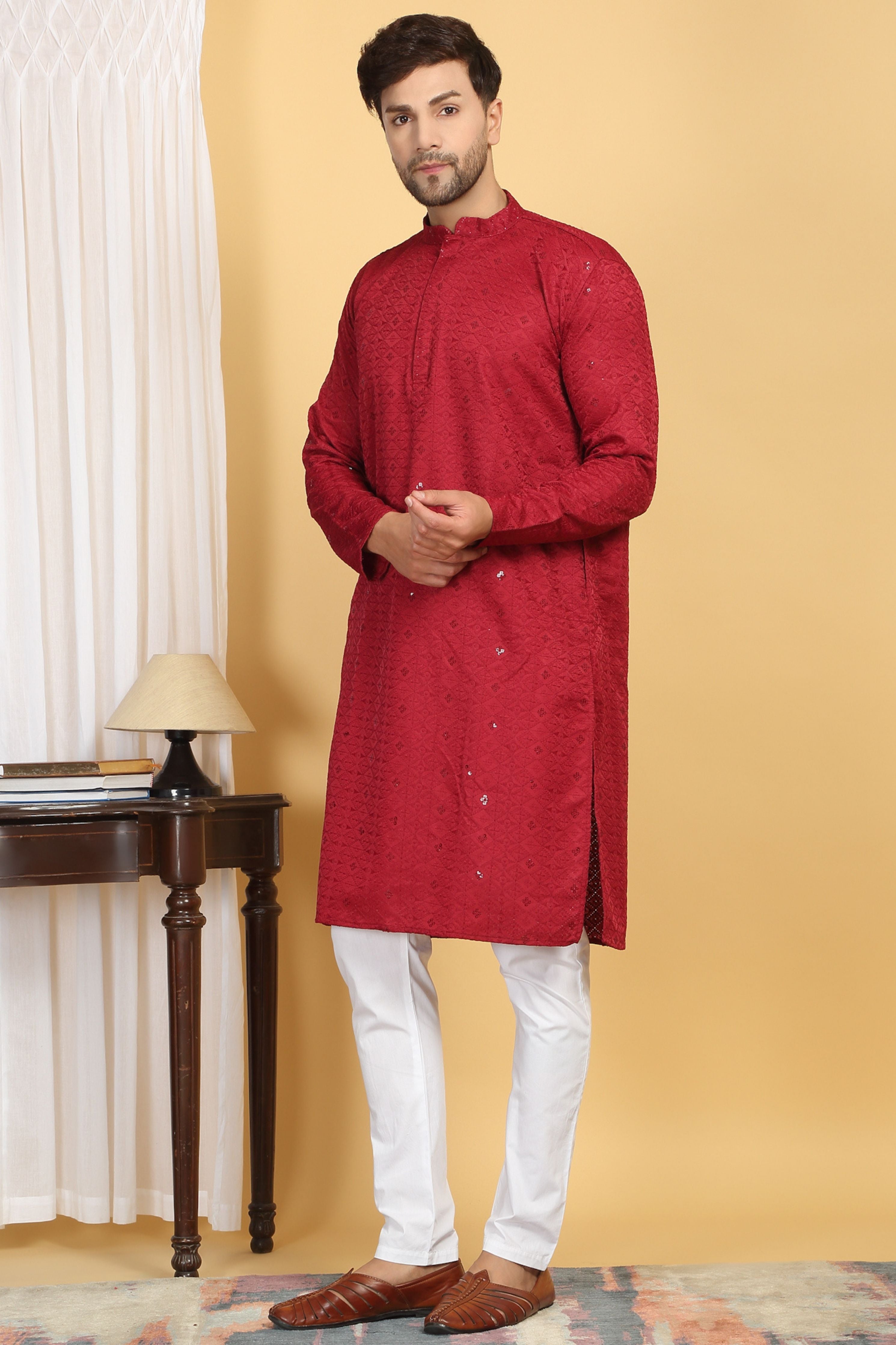 Diamond Thread Embroidered  Kurta Churidaar Set