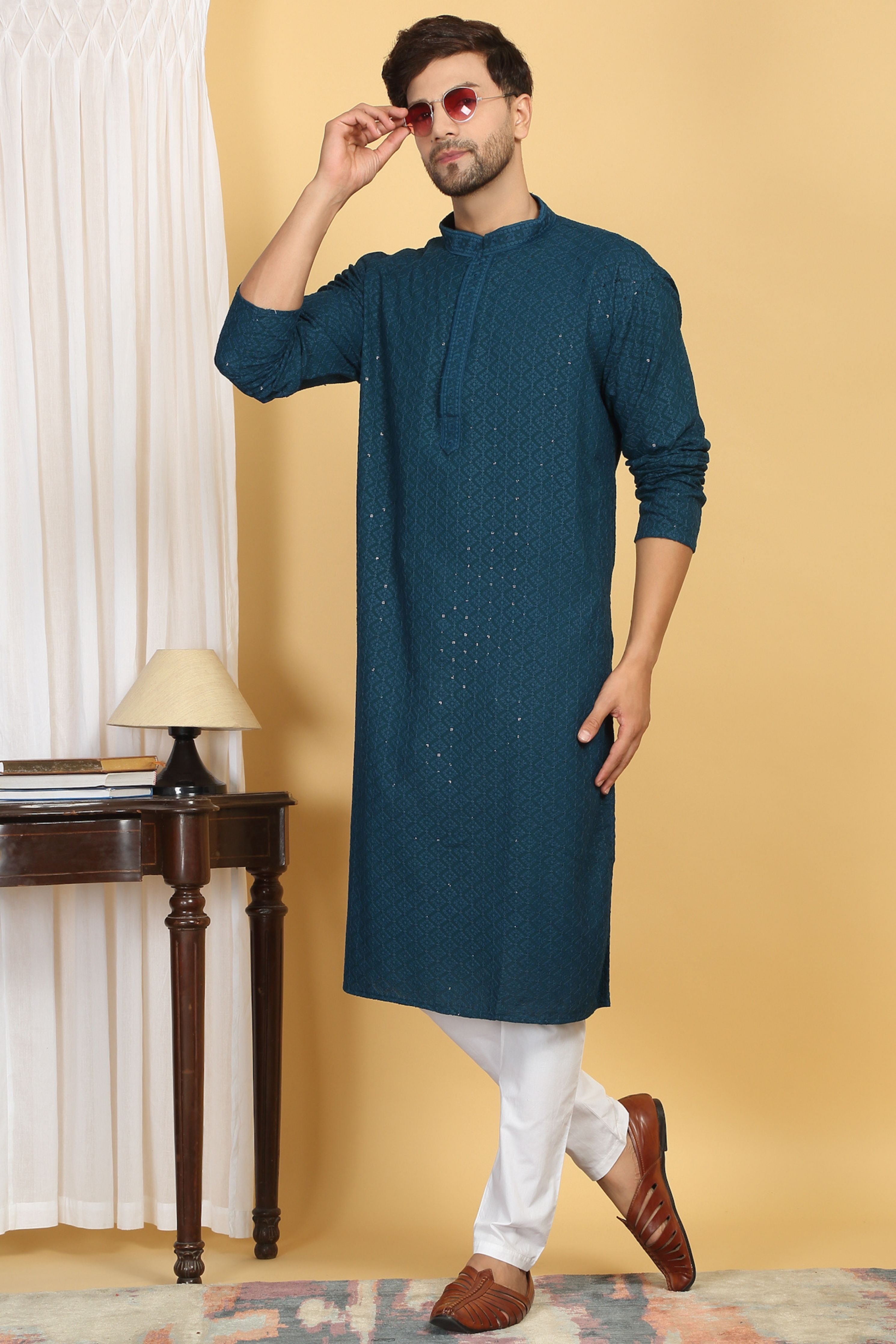 Heera Blue Thread Embroidered Kurta Set